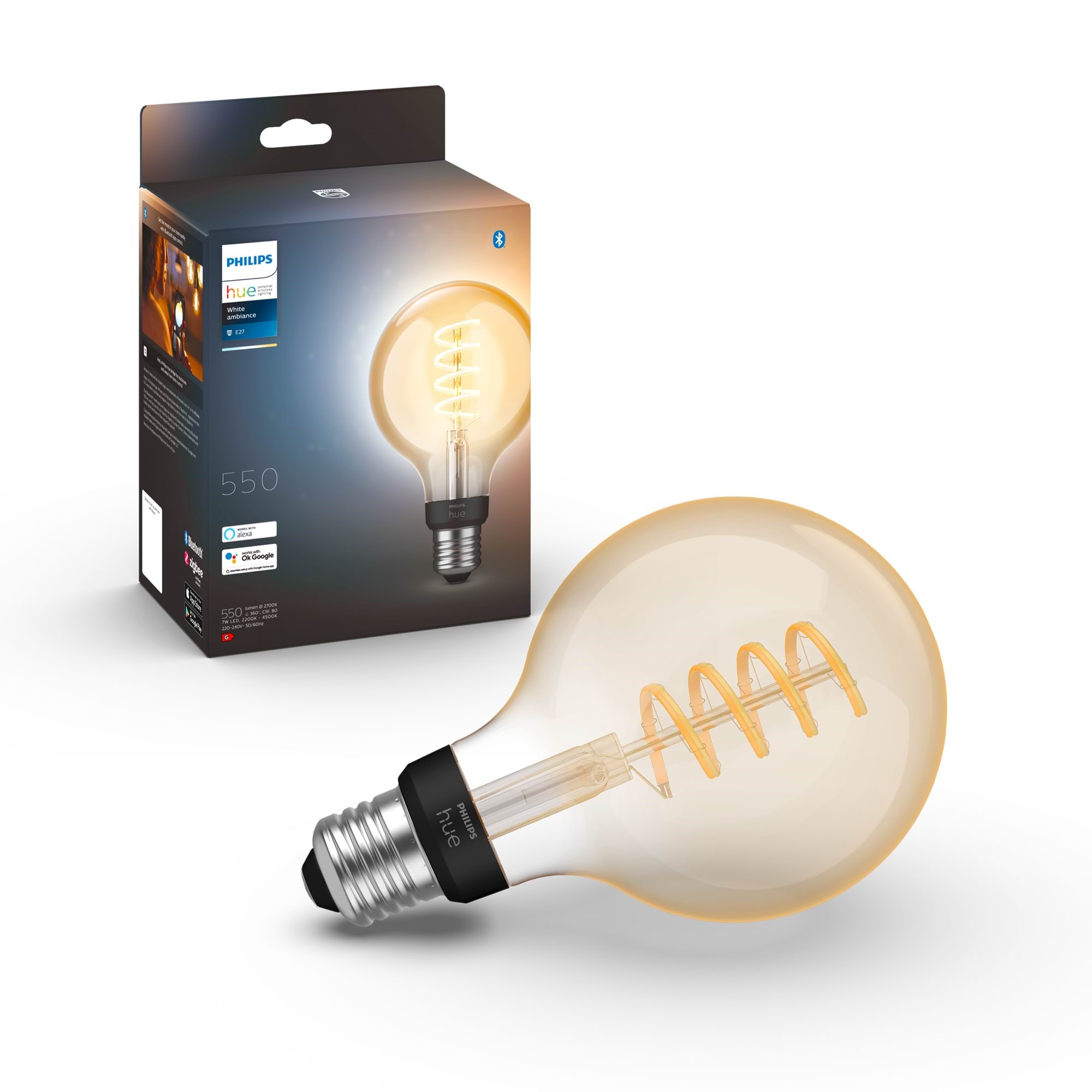 Philips Hue White Ambiance Filament G93 E27 Globe - 1-Pakke Smart Home 929002477801