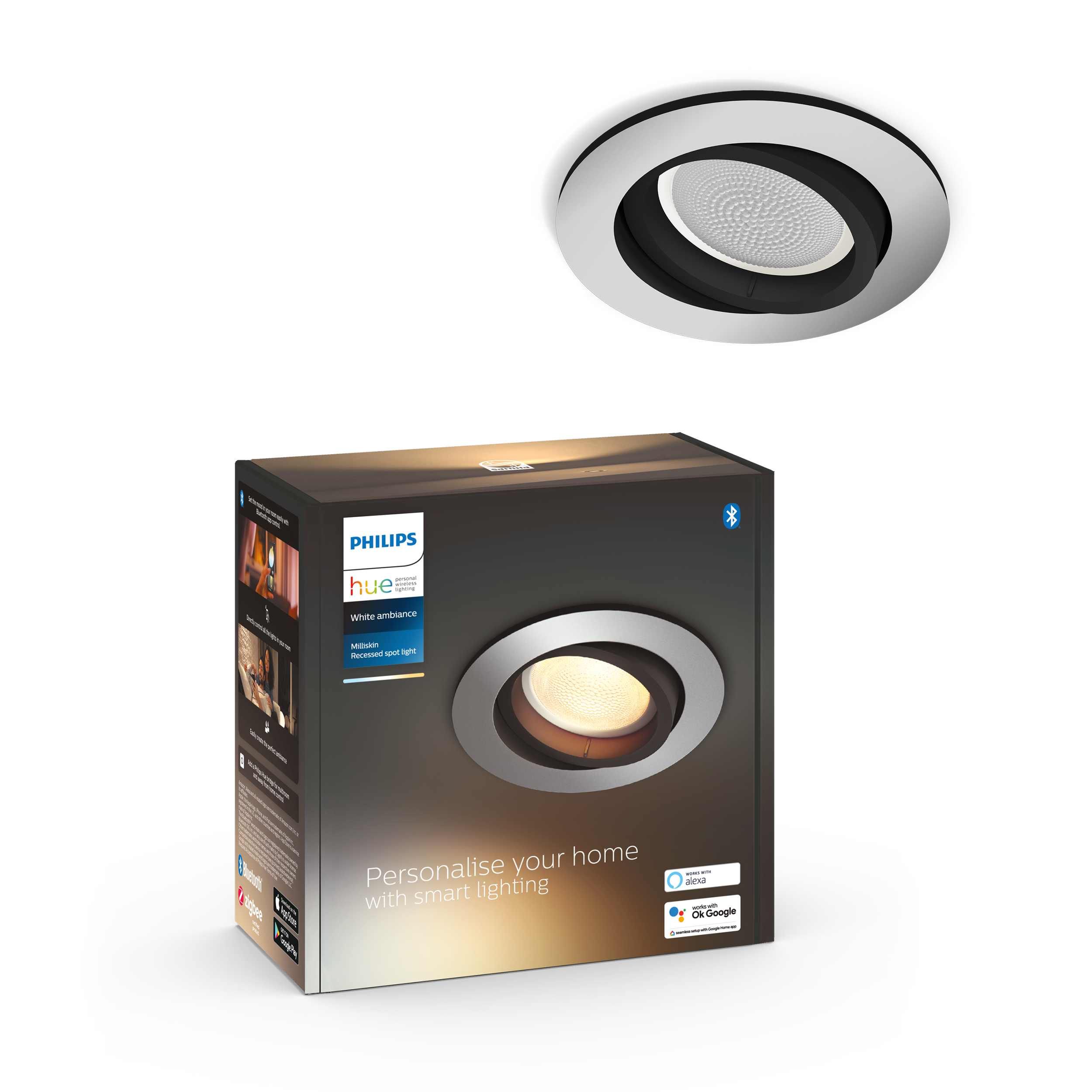 Philips Hue Milliskin Indbygningsspot Rund - Aluminium Smart Home 929003810801