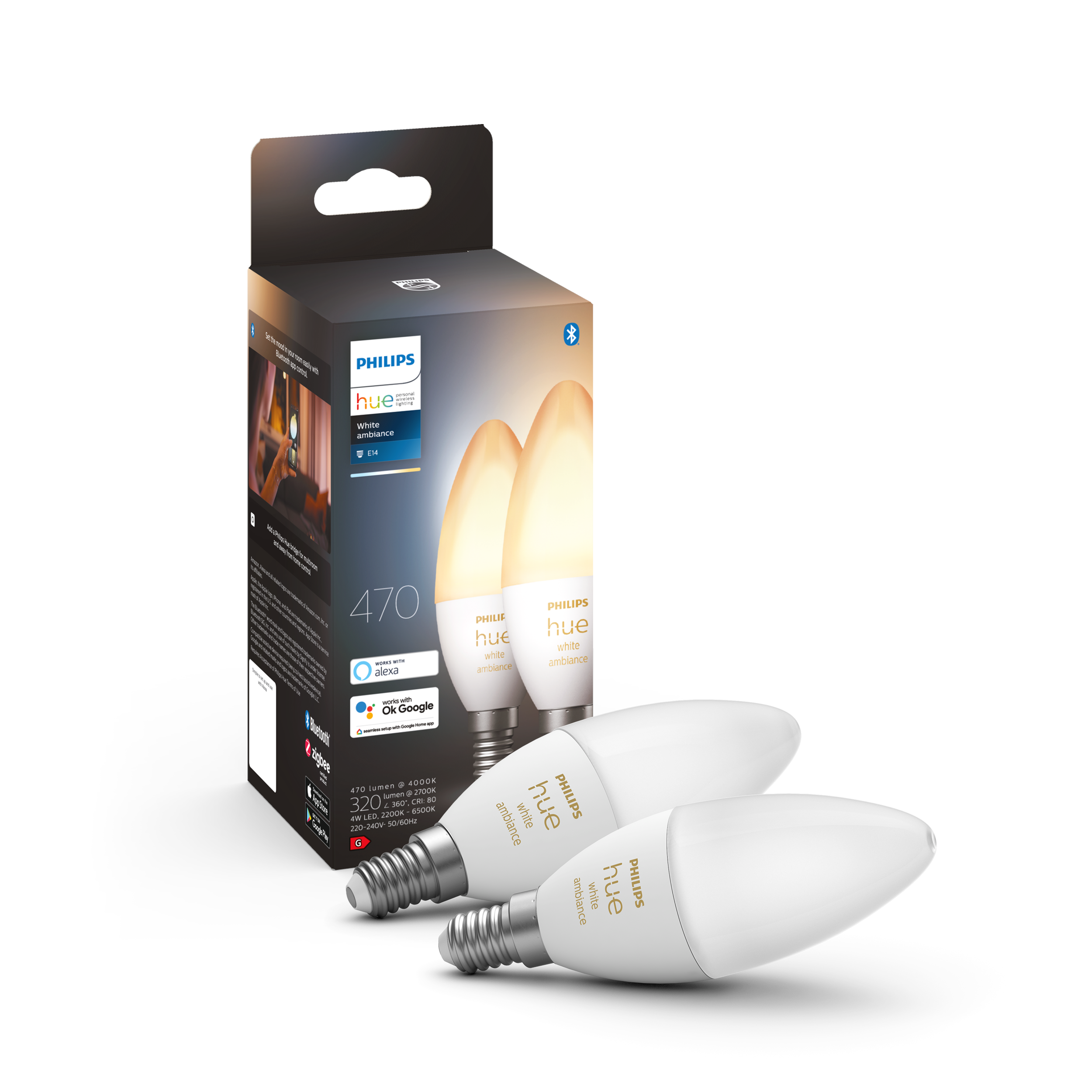 Philips Hue White Ambiance E14 B39 Kertepære - 2-Pak Smart Home 929002294404