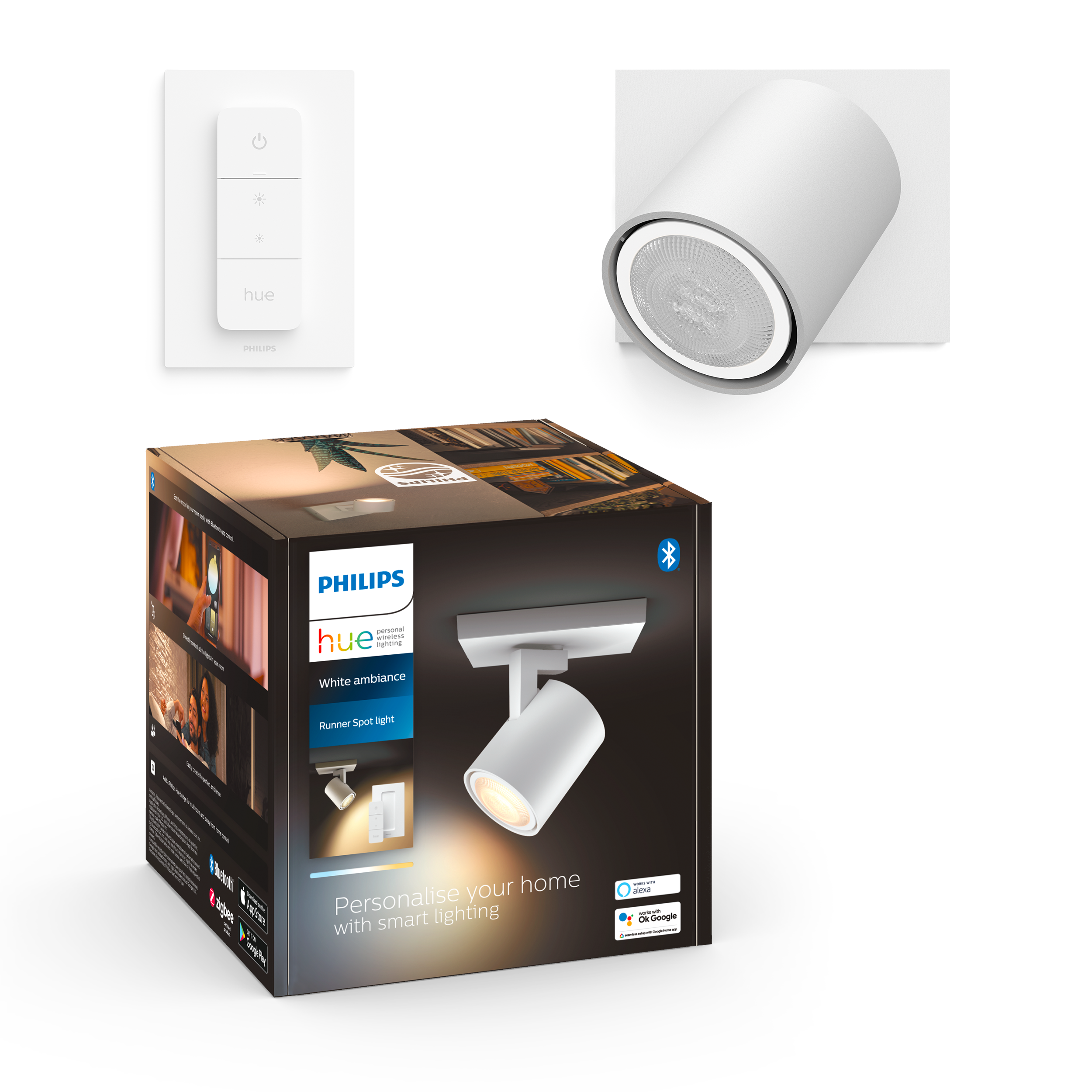 Philips Hue Runner Enkelt Spot - Hvid - med Dimmer Switch Smart Home 929003812501