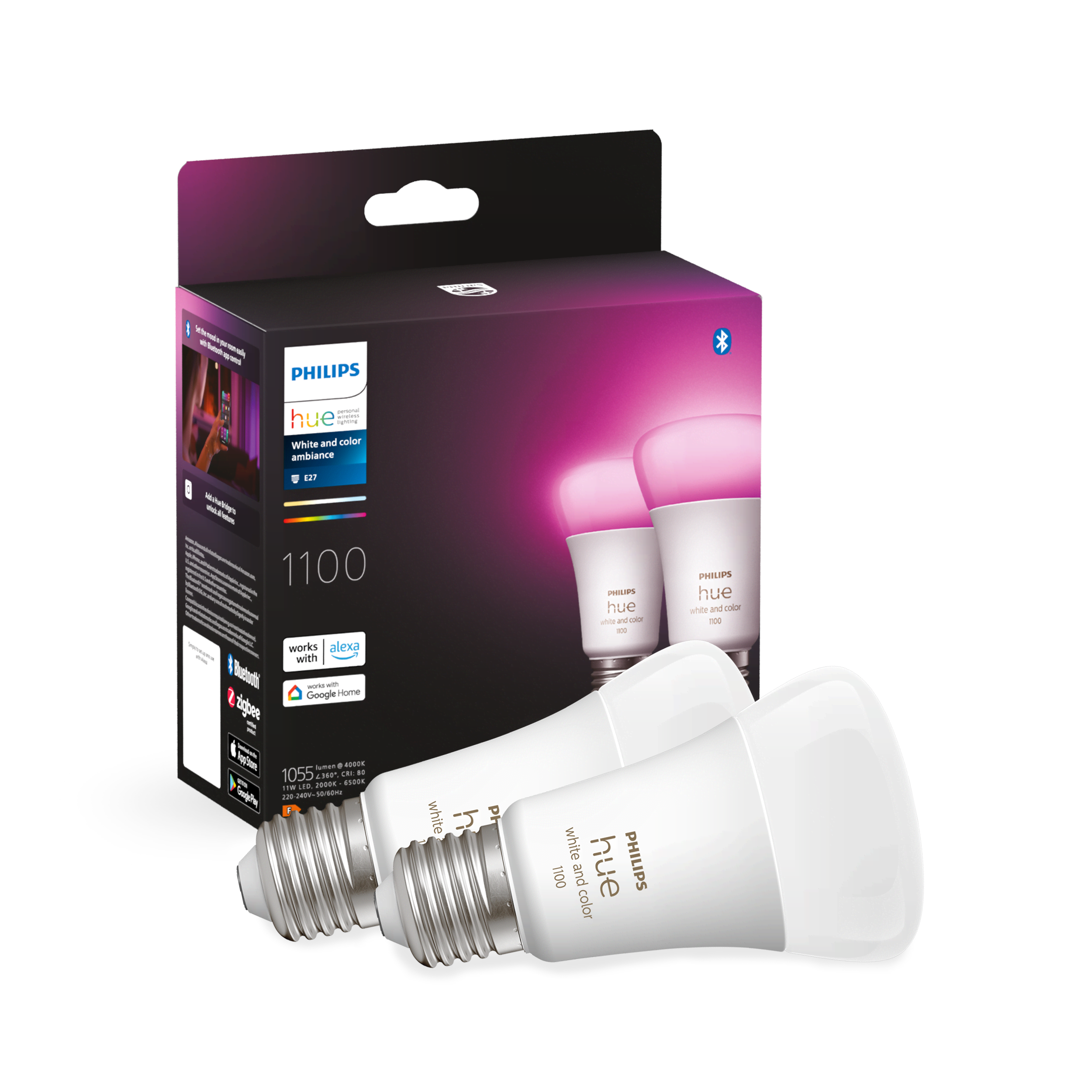 Philips Hue White and color ambiance A60 E27 intelligent pære (2-pakke) Smart Home 929002468802