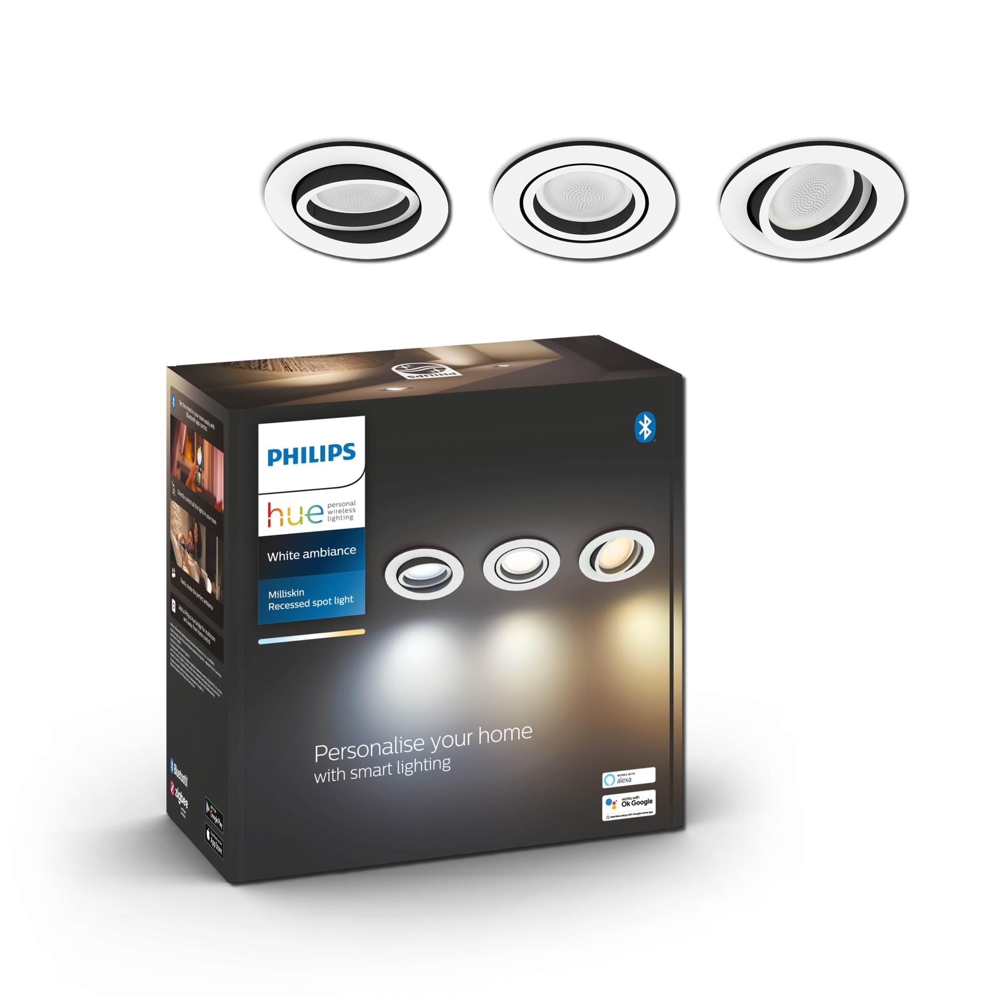Philips Hue Milliskin indbygningsspots 3-pakke - White ambiance Smart Home 929003811101