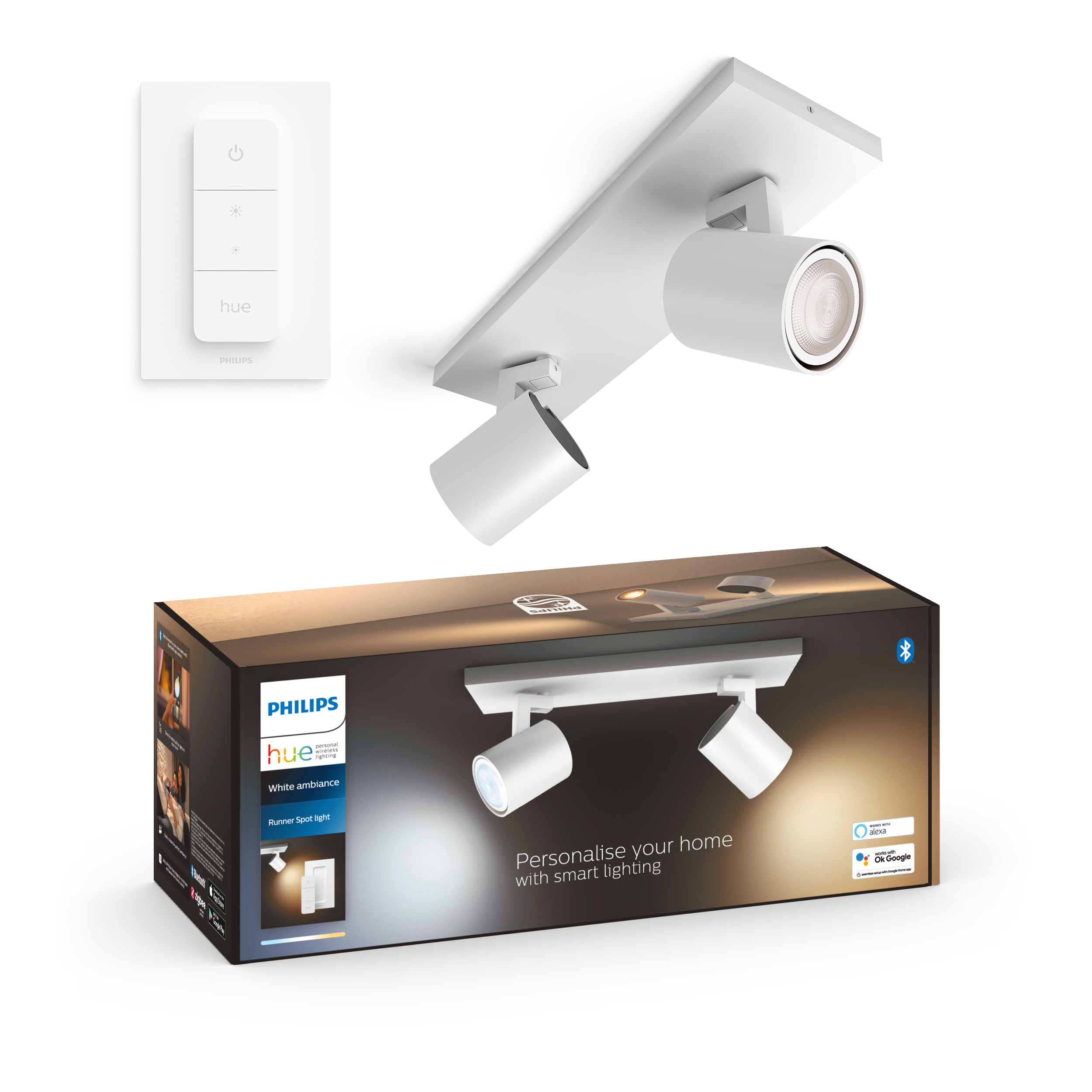 Philips Hue Runner Dobbelt Spot - Hvid - med Dimmer Switch Smart Home 929003812001