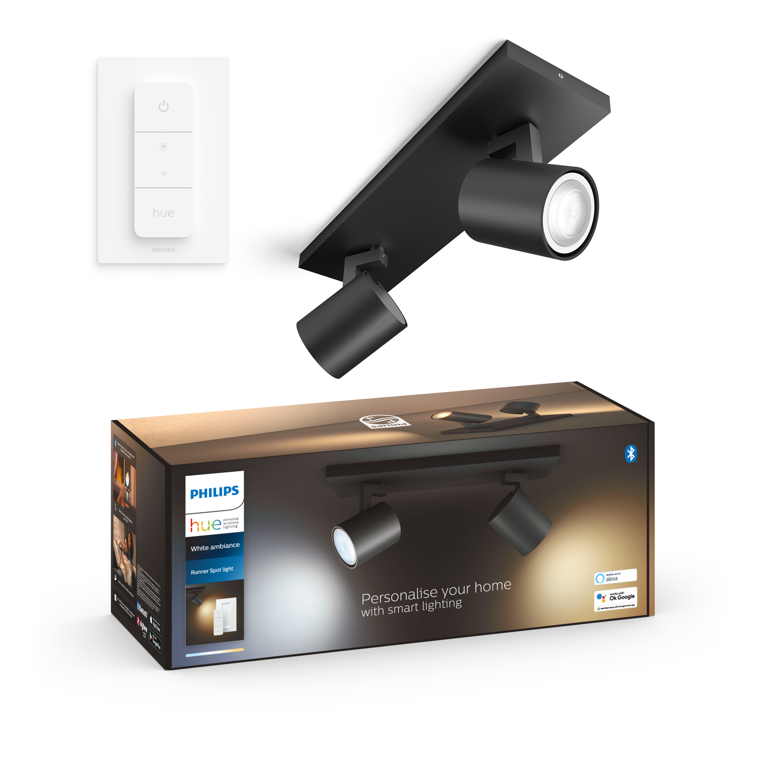 Philips Hue Runner Dobbelt Spot - Sort - med Dimmer Switch Smart Home 929003811801