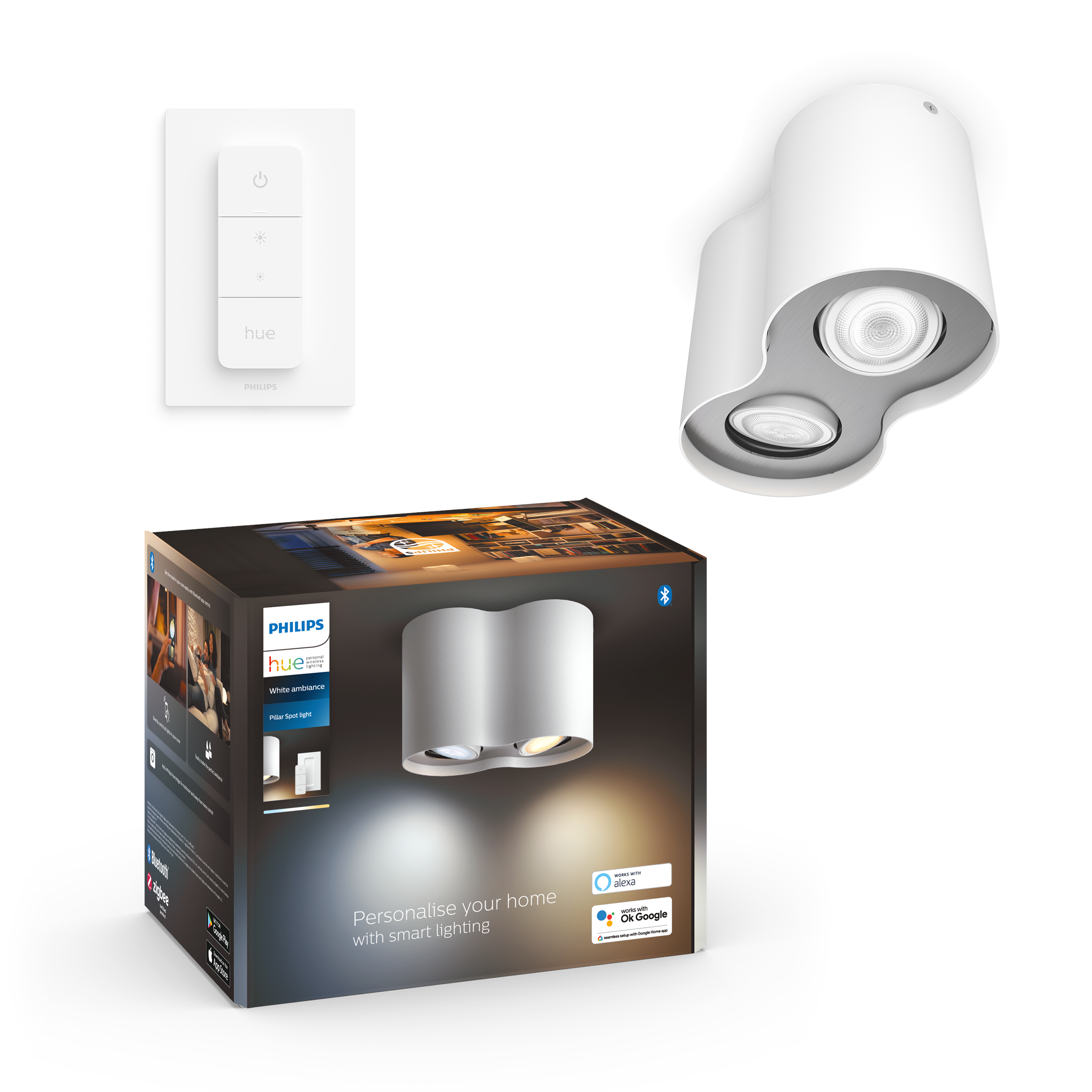 Philips Hue Pillar Dobbelt Spot - Hvid - med Dimmer Switch Smart Home 929003811501