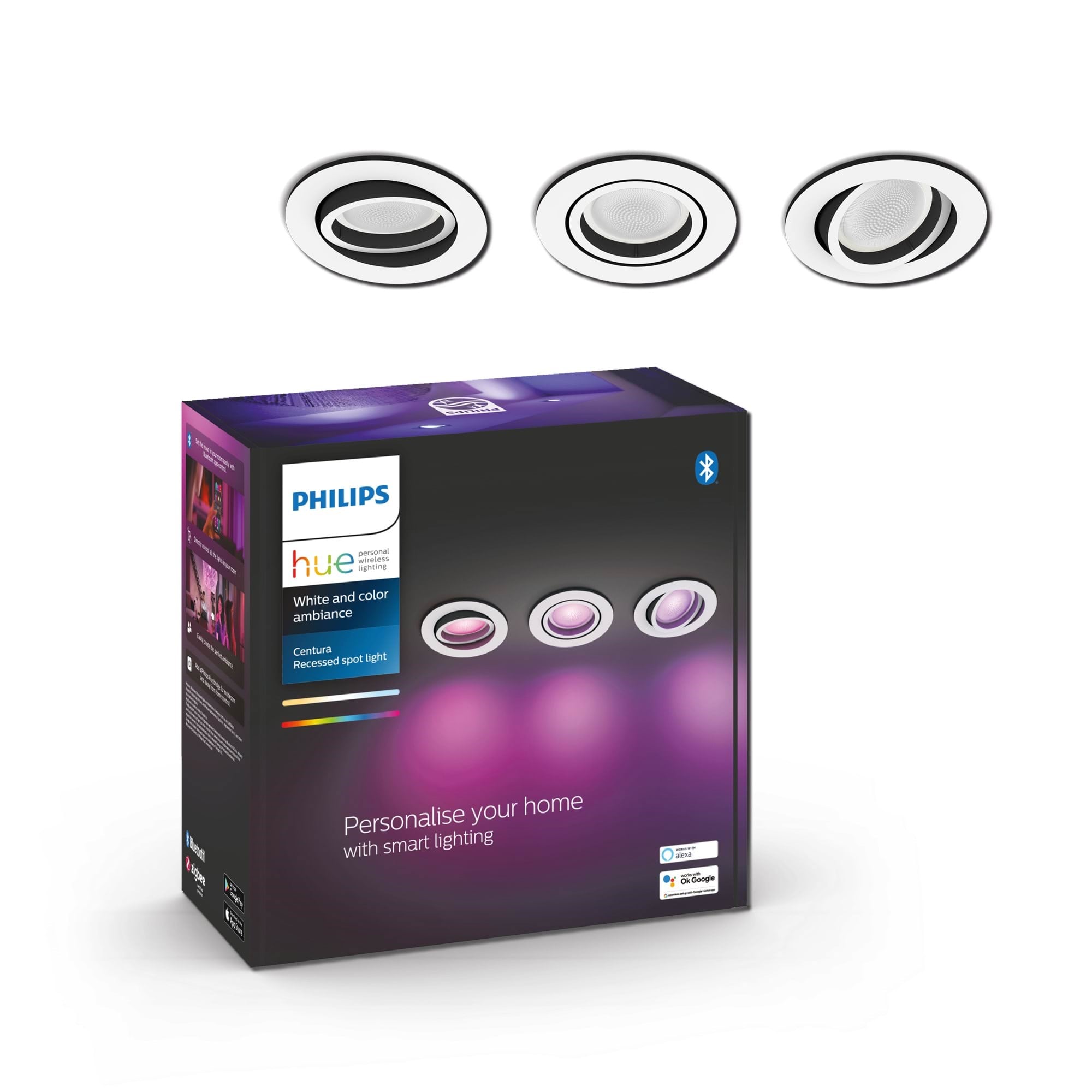 Philips Hue Centura indbygningsspots 3-pak — White and color ambiance Smart Home 929003809701
