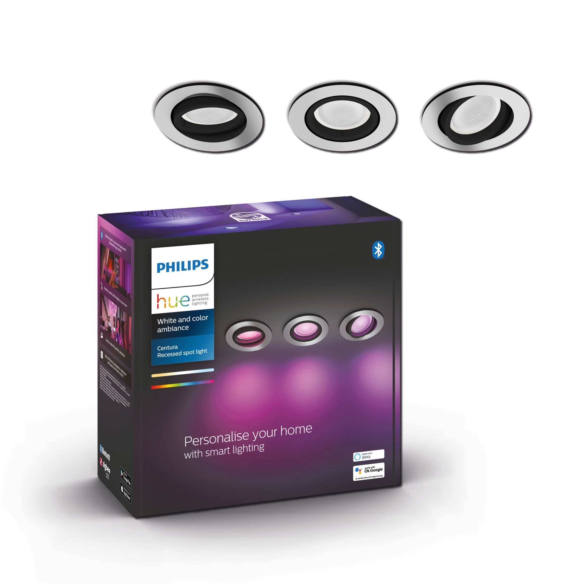 Philips Hue Centura Indbygningsspot Rund - Aluminium - 3-Pak Smart Home 929003809301