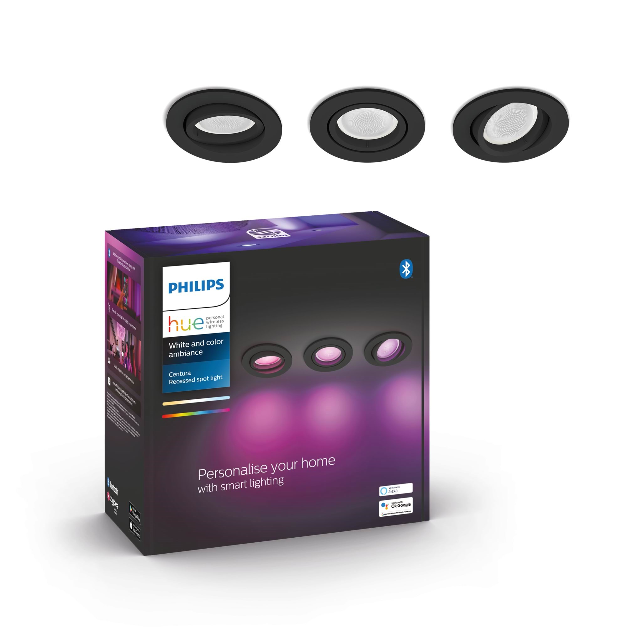 Philips Hue Centura Indbygningsspot Rund - Sort - 3-pakke Smart Home 929003809501