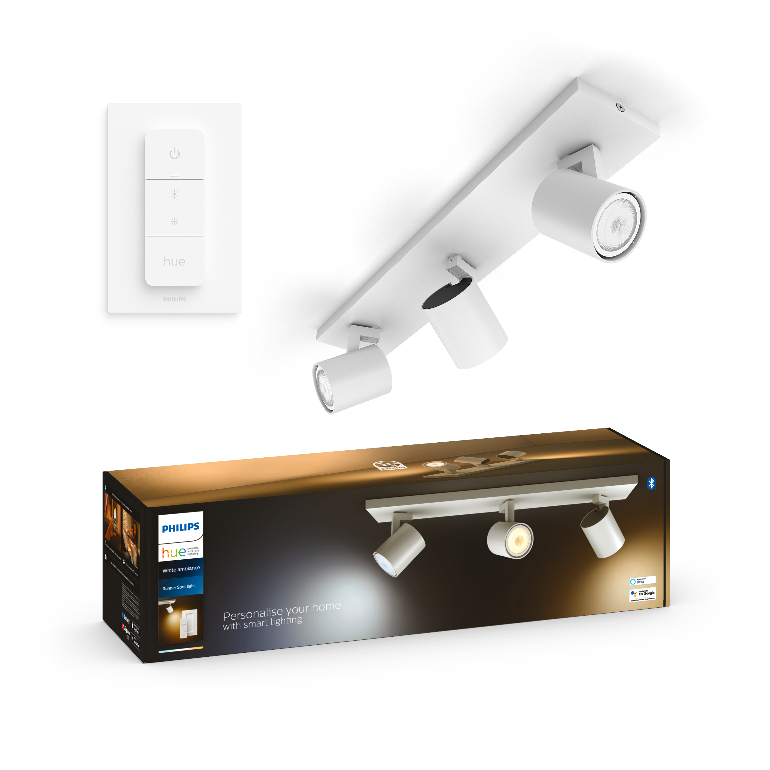 Philips Hue Runner Trippelt Spot - Hvid - med Dimmer Switch Smart Home 929003812101