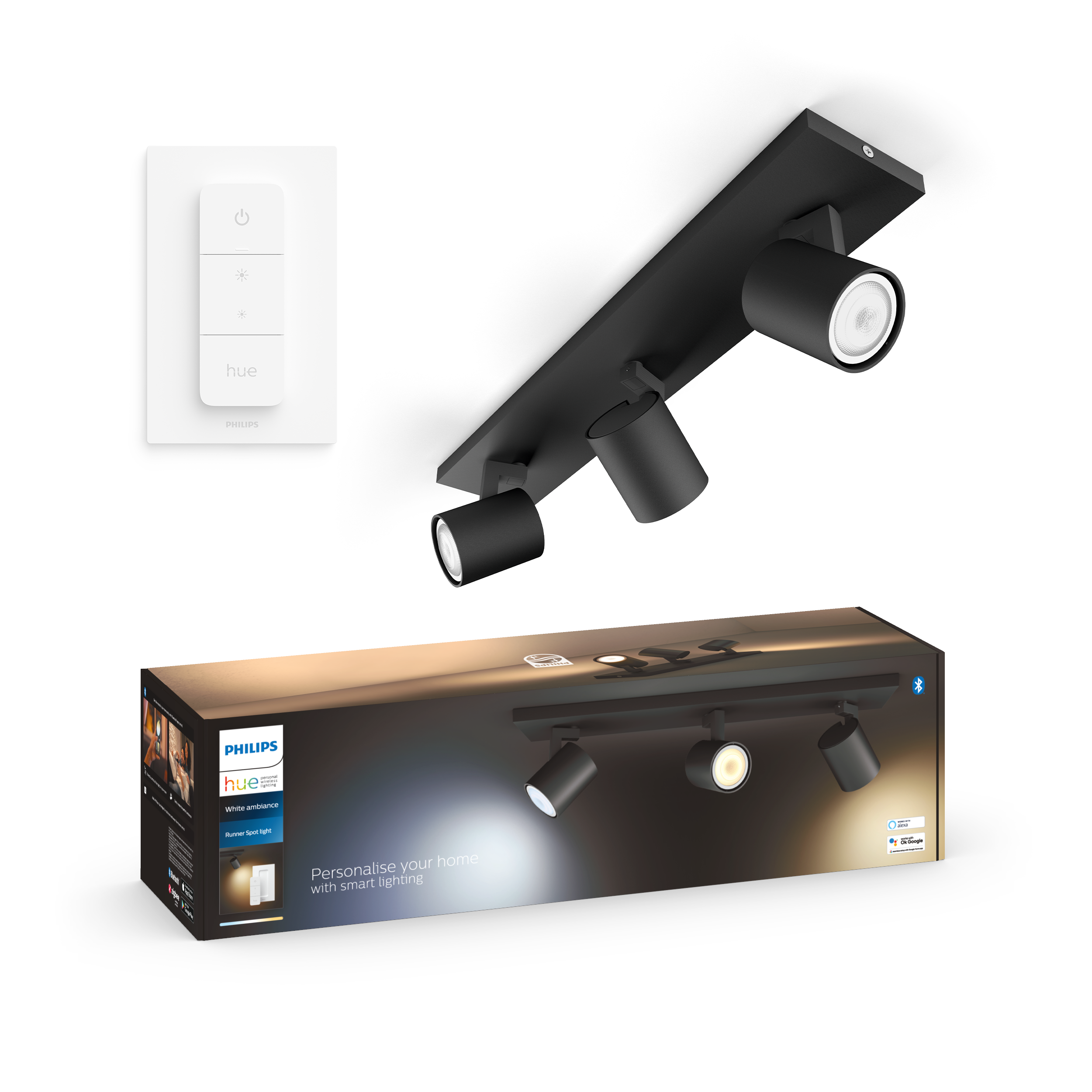 Philips Hue Runner Trippelt Spot - Sort - med Dimmer Switch Smart Home 929003811901