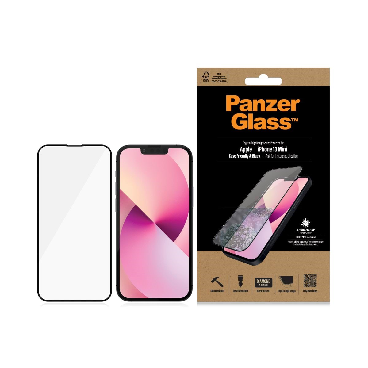 PanzerGlass Screen Protector Apple iPhone 13 Mini | Edge-to-Edge Beskyttelsesglas PANZERPRO2744