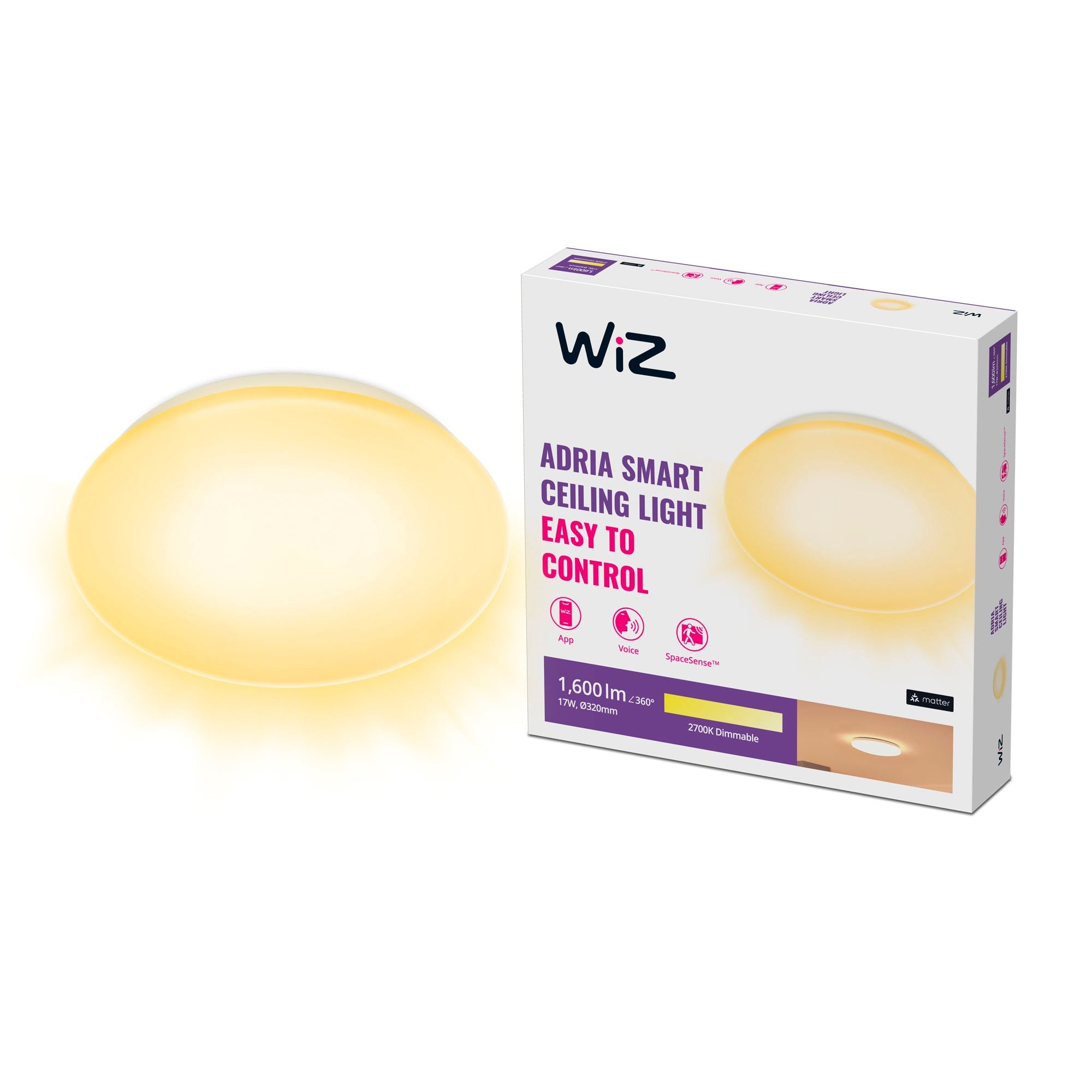 WiZ Adria Smart Loftslampe, 17W, 2700K, Justerbar hvidt & Dæmpet lys Smart Home 929002685301