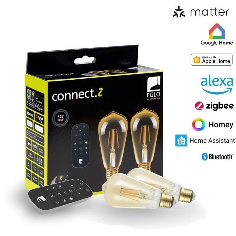 EGLO CONNECT.Z SÆT FJERNBETJENING + 2 E27 ST64 amber SMART pærer M/VARM HVID LYS