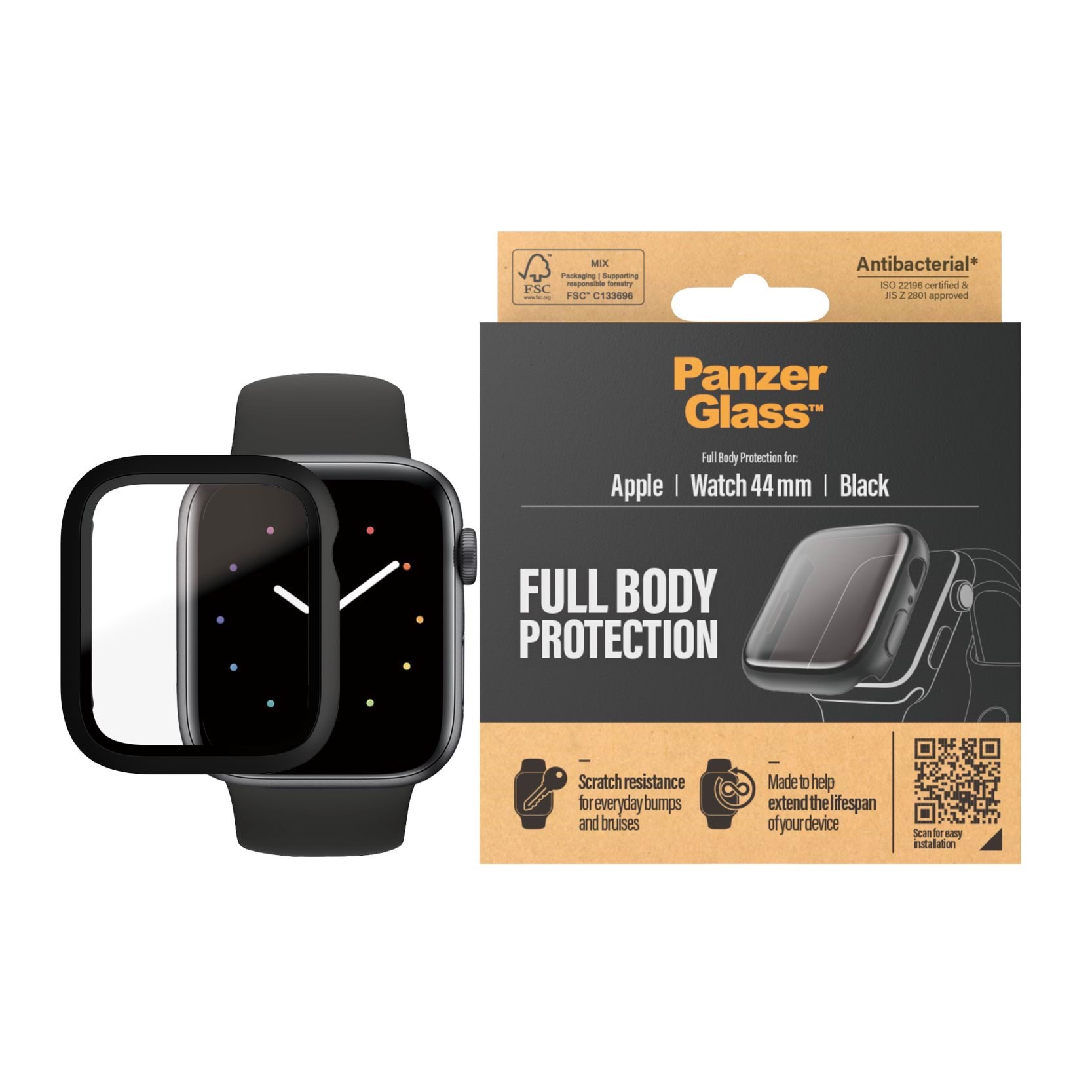 PanzerGlass Screen Protector Full Body Apple watch 4 | 5 | 6 | SE 44mm | Black Smartwatch Tilbehør PANZER3641
