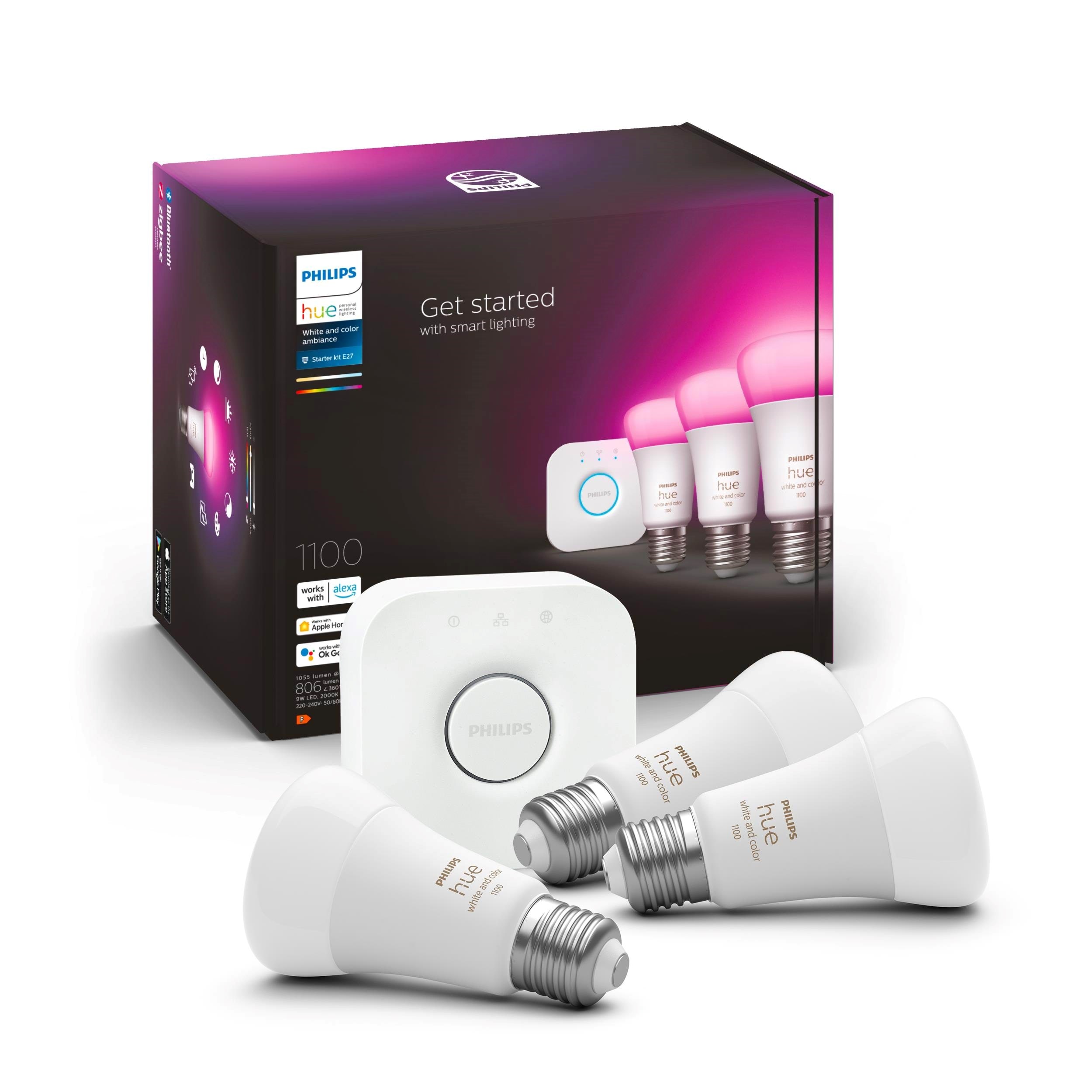 Philips Hue Color A60 E27 1100 Lumen - Starter Kit med 3 pærer Smart Home 929002468811