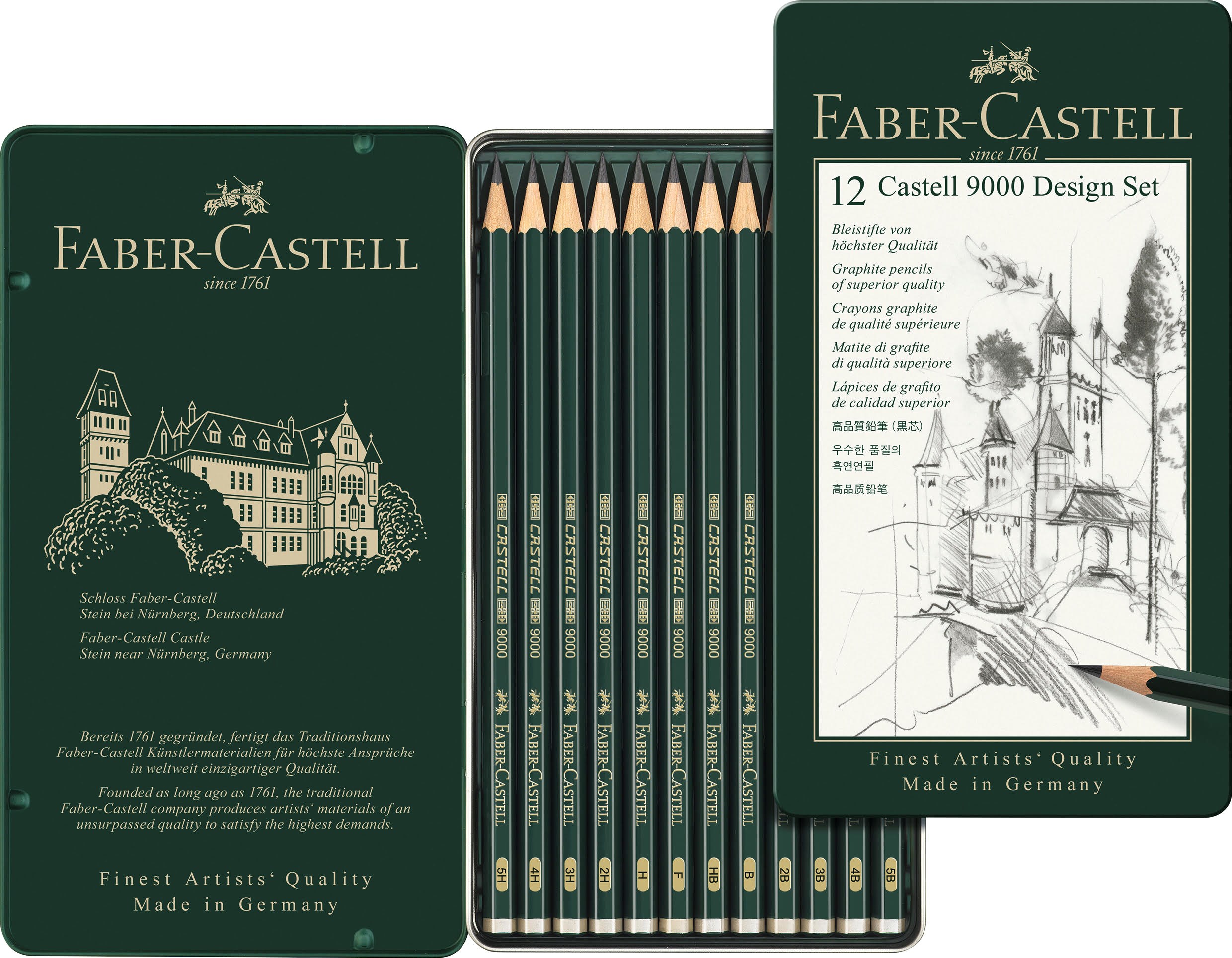 Faber-Castell Castell 9000 pencil 5B-5H tin æske 12 as Tegneværktøj 119064