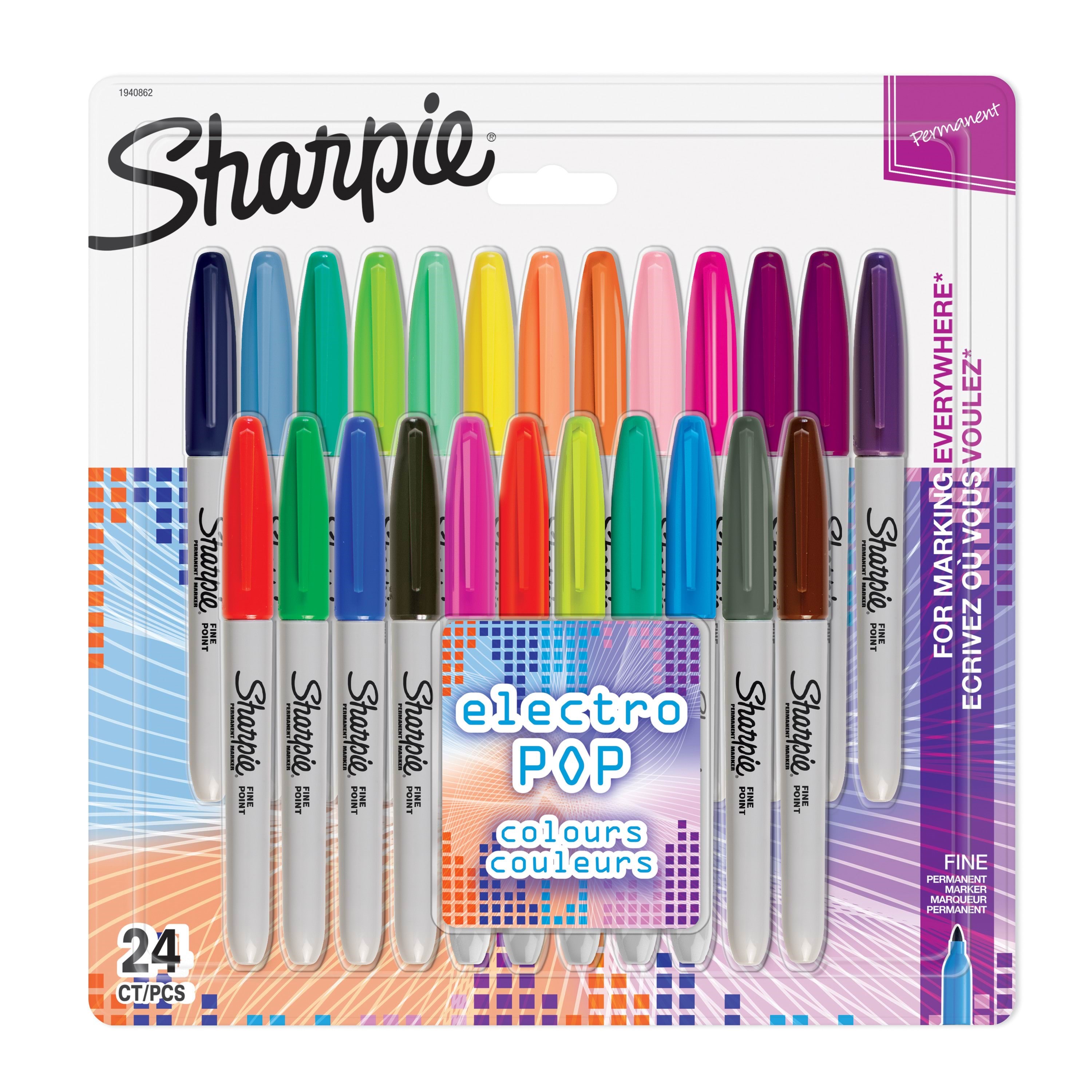 Sharpie Permanent Markers | Fin spids | Elektropop- og forskellige originale farver | 24 styk