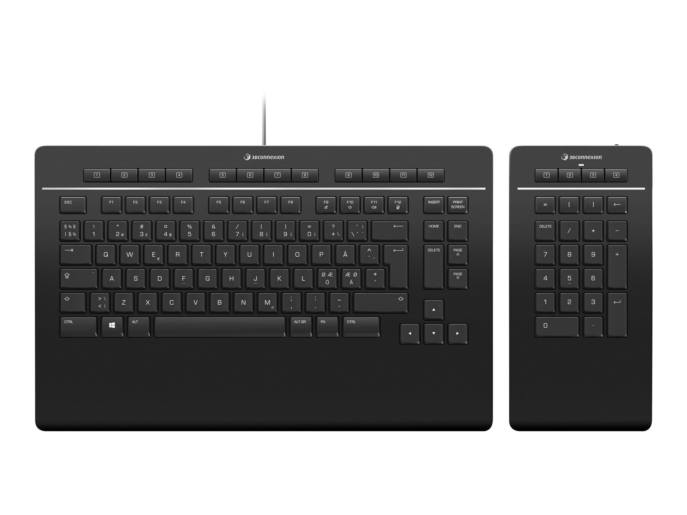 3Dconnexion Keyboard Pro with Numpad - keyboard and numeric pad set - QWERTY - Nordic - Tastatur & Numerisk sæt - Nordisk - Sort Tastatur 3DX-700094