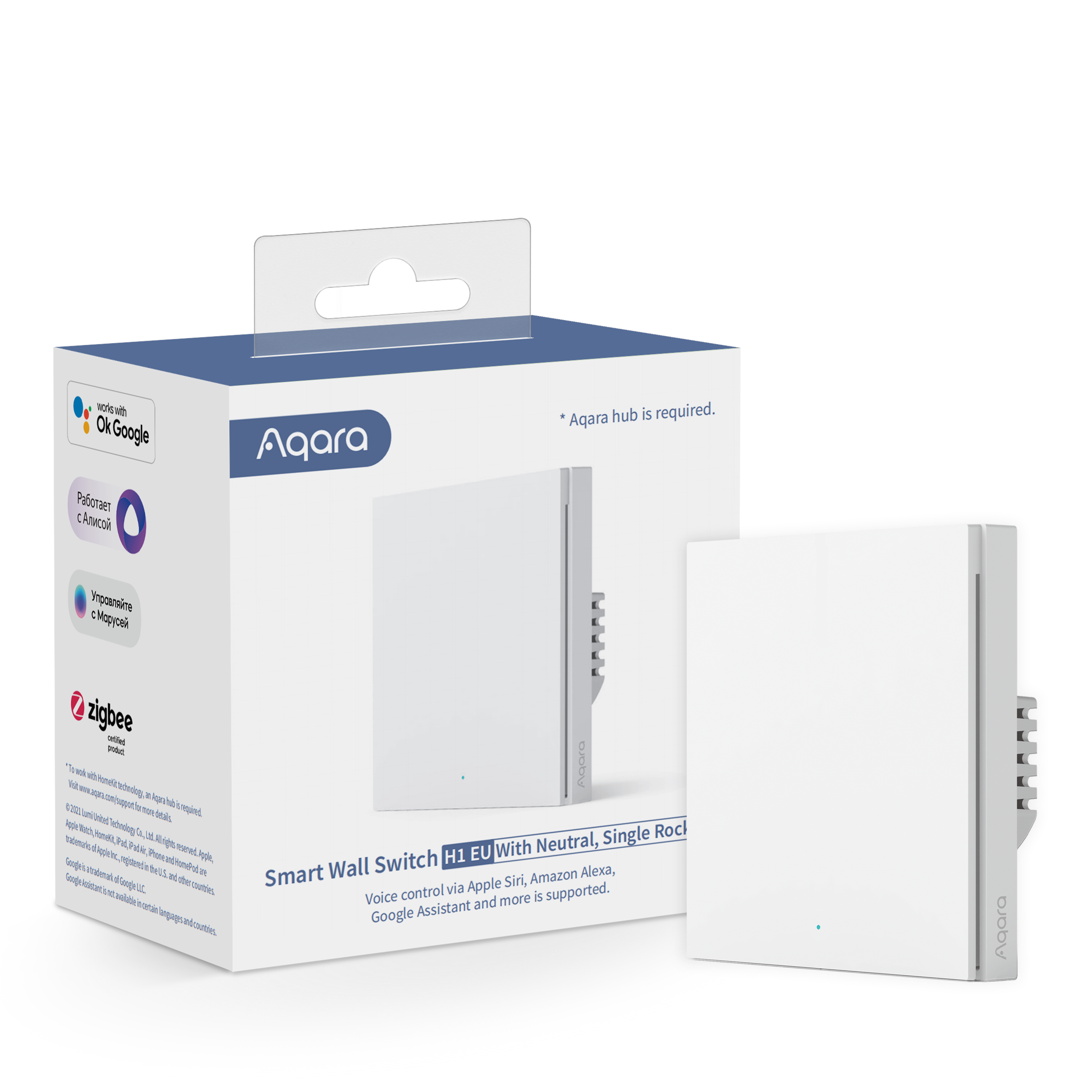 Aqara Smart Wall Switch H1 (with neutral) - Single Rocker White Smart Home WS-EUK03