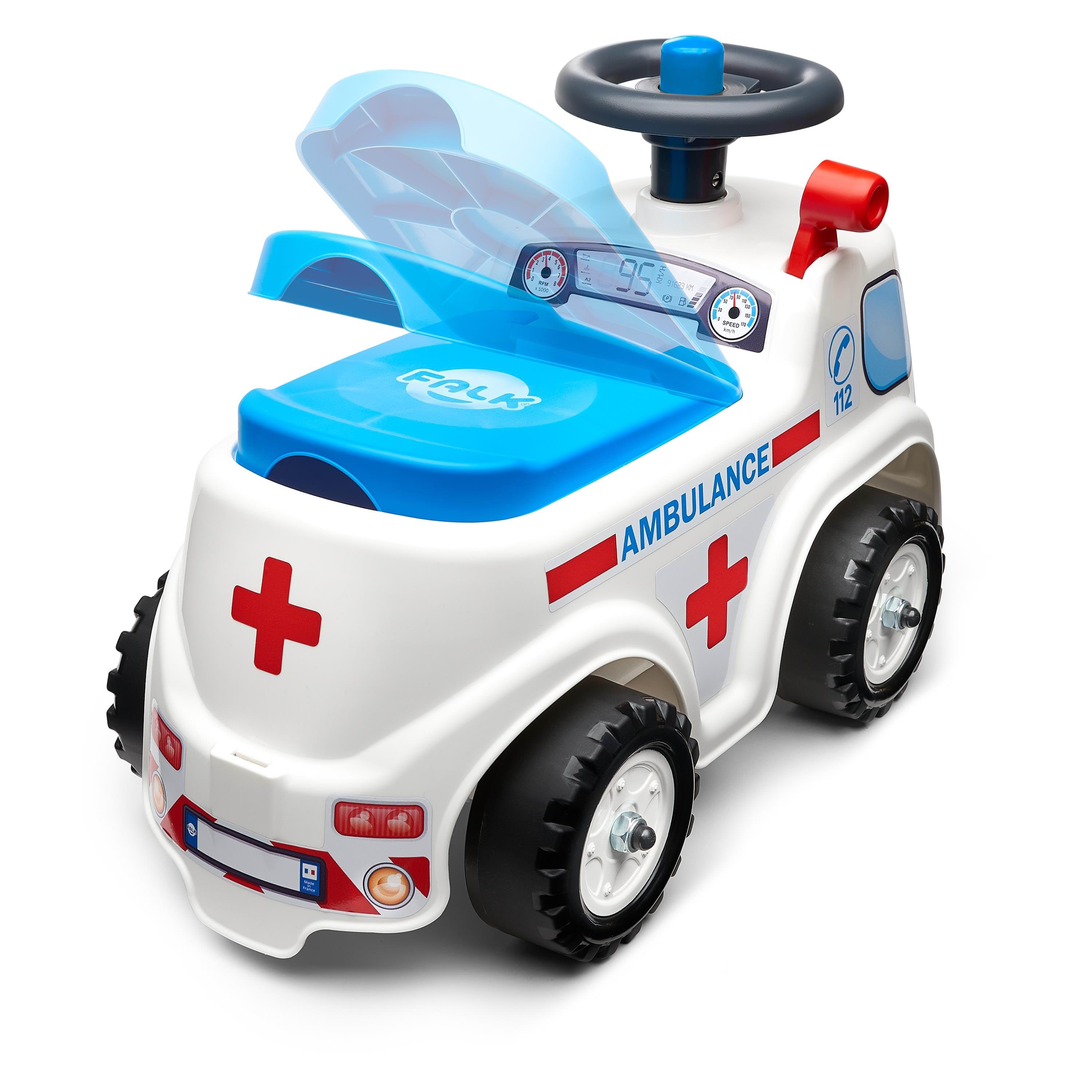Falk Ambulance ride-on med opbevaringsrum, rat og horn Legetøj 808-001