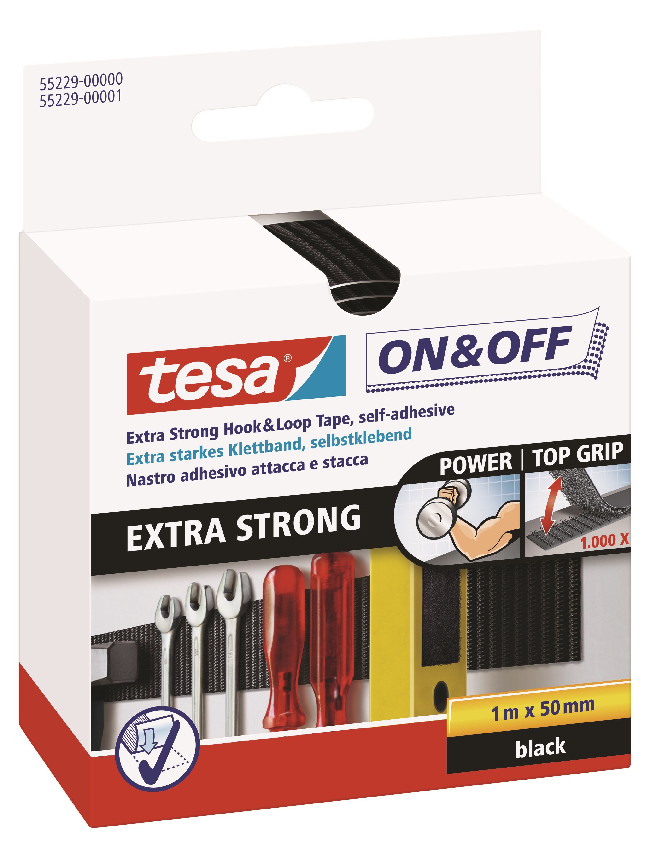 tesa On & Off Extra Strong 50mm x 100cm Black Tape Sort 55229-00000-02