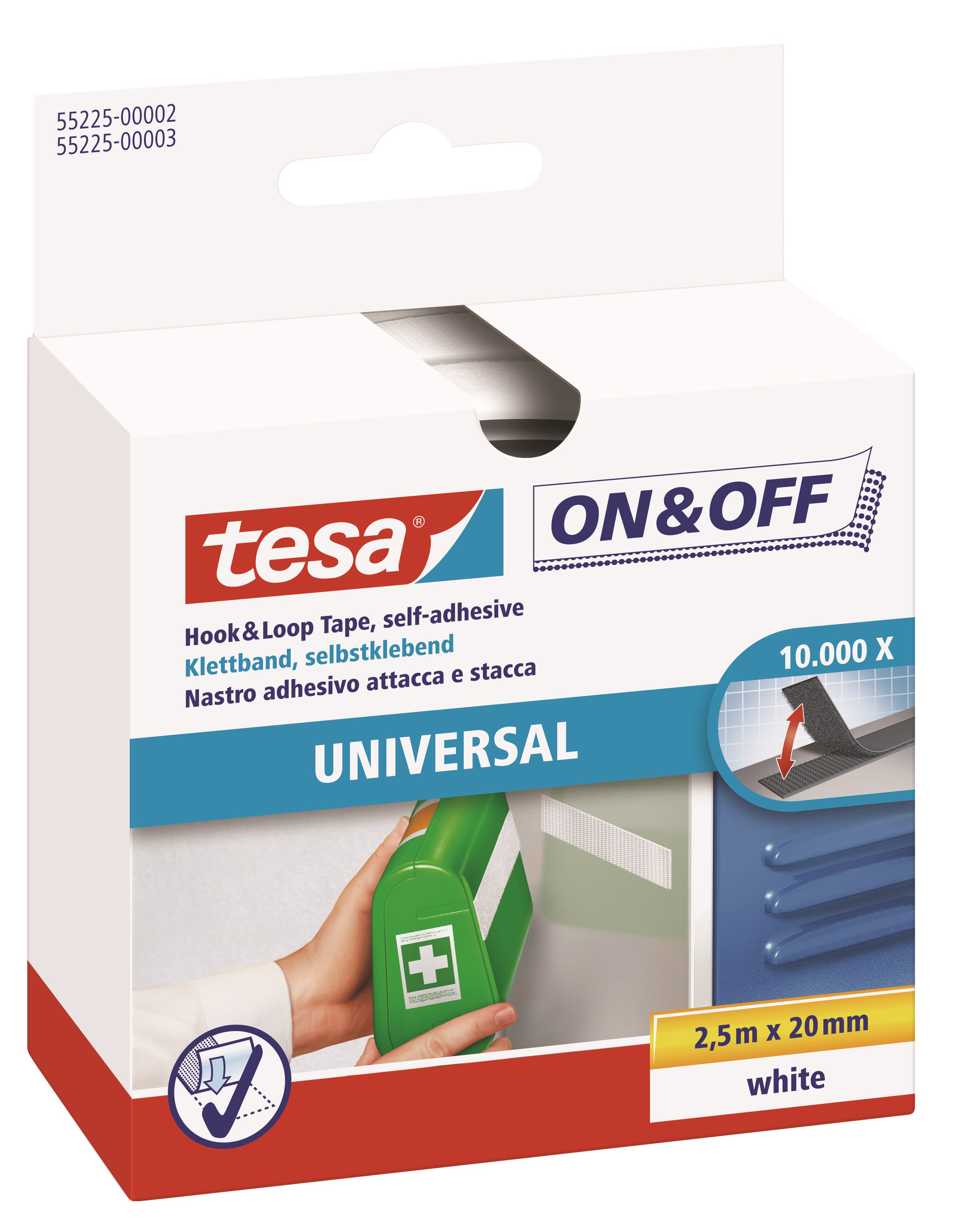tesa On & Off Universal hvid hook-and-loop monteringstape Ophæng 55225-00002-01
