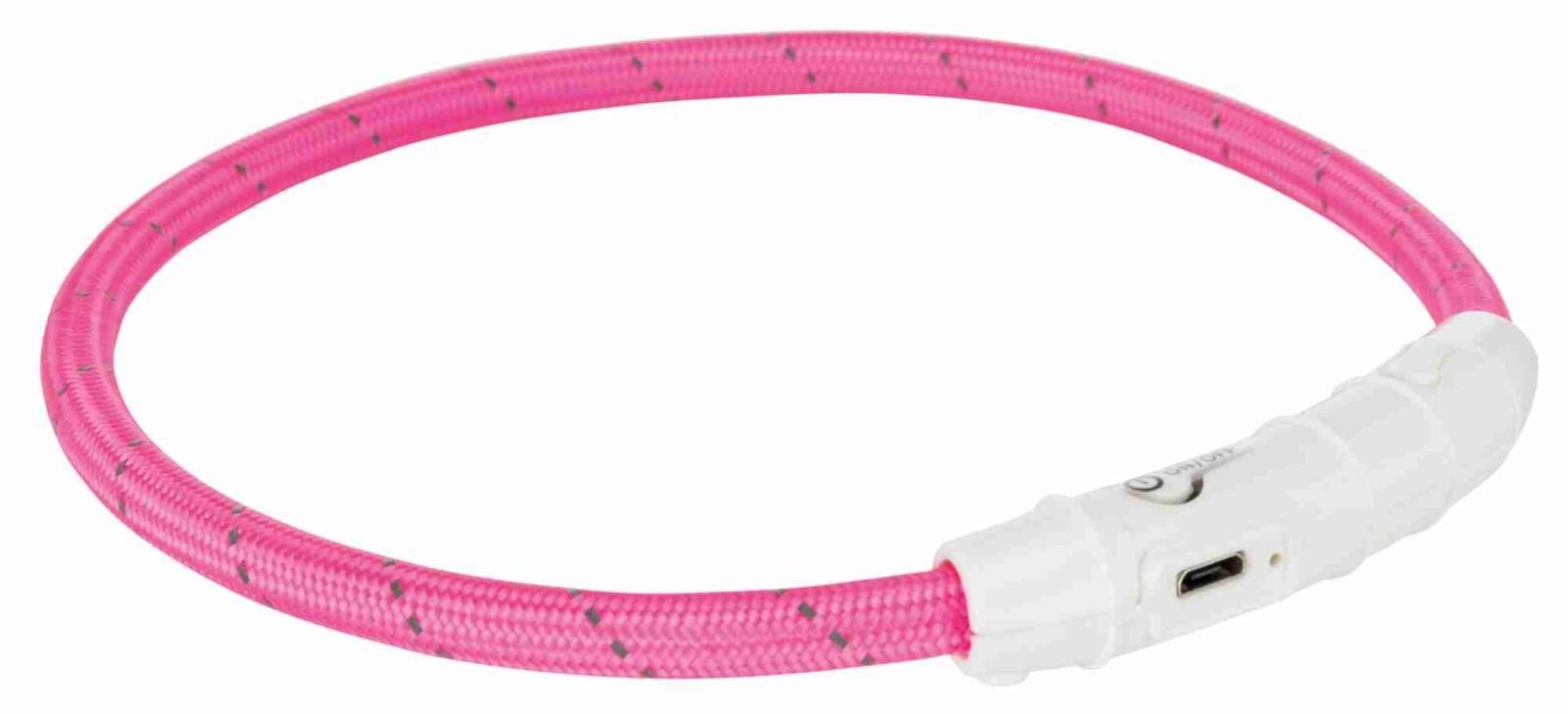 Trixie Flash Light Ring USB Illuminated Dog Safety Collar Pink Size M-L 7mm 45cm