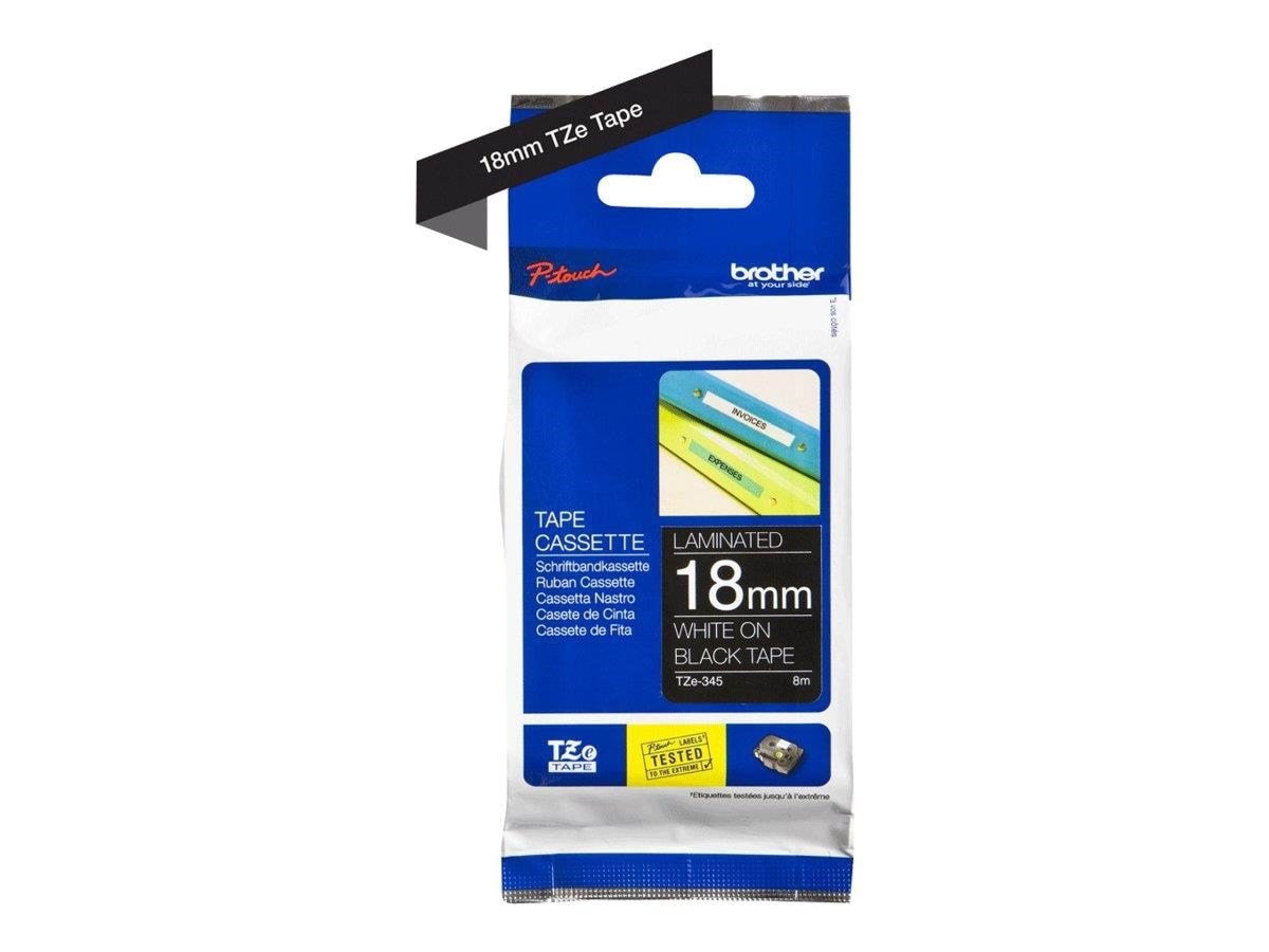 Brother TZE345 - White On Black - Roll (1.8 cm x 8 m) Fotopapir