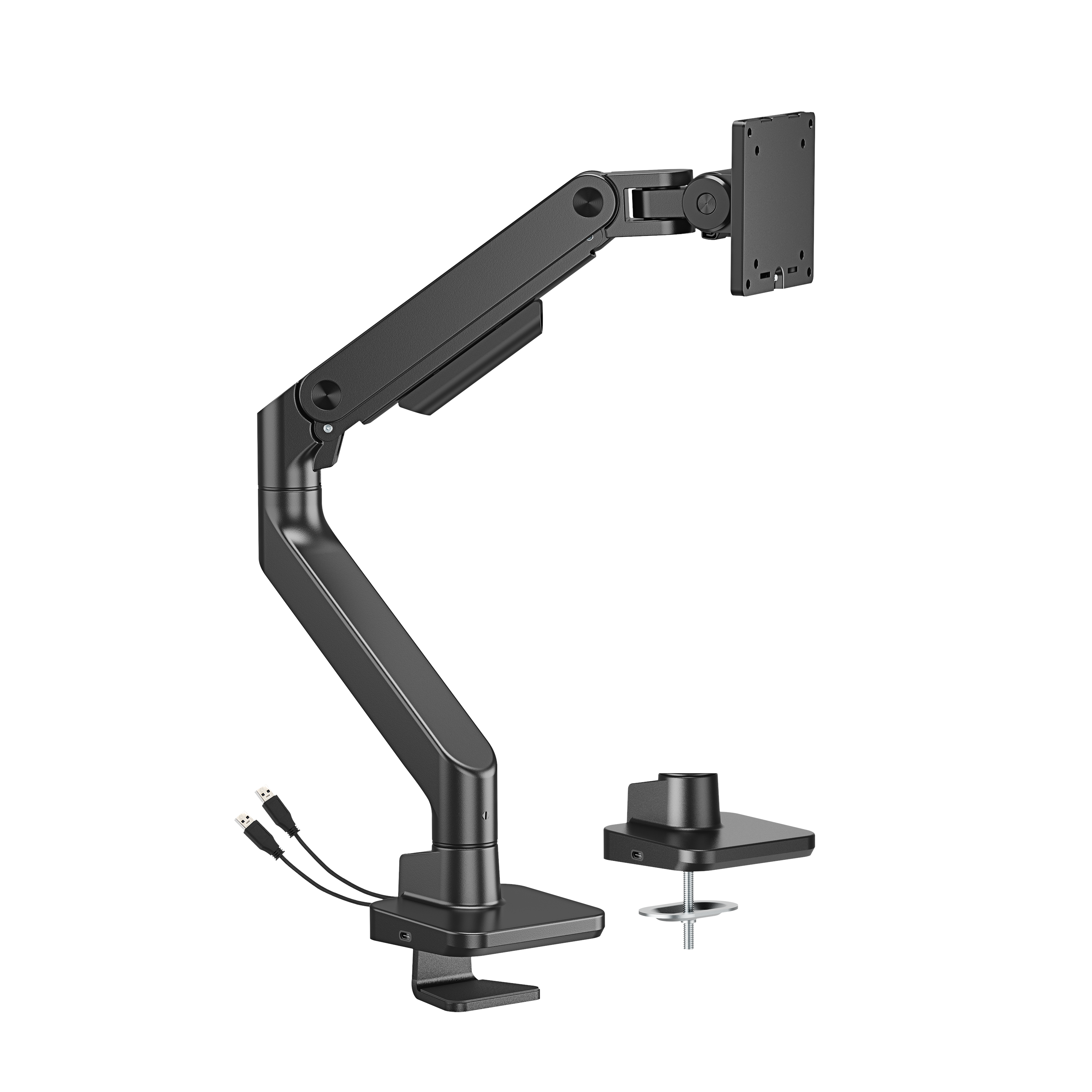 DUTZO Skærmholder til 1 skærm (op til 49") - Heavy Duty med USB A & C porte - Sort