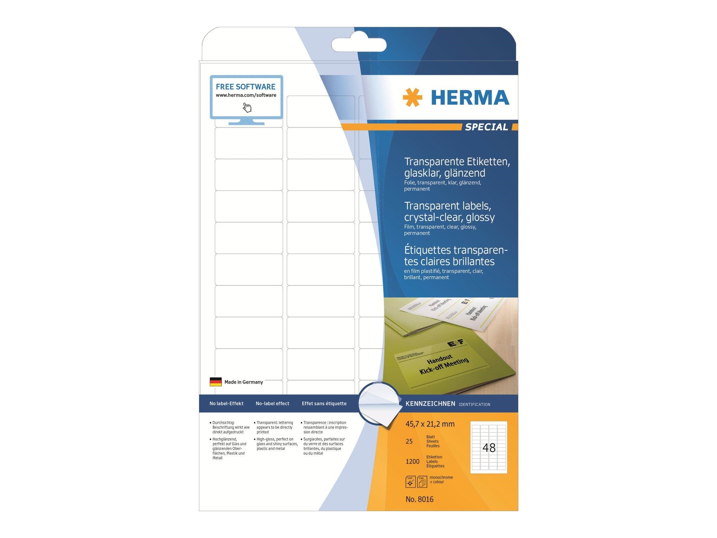HERMA film labels - 1200 label(s) - 21.2 x 45.7 mm Fotopapir 8016