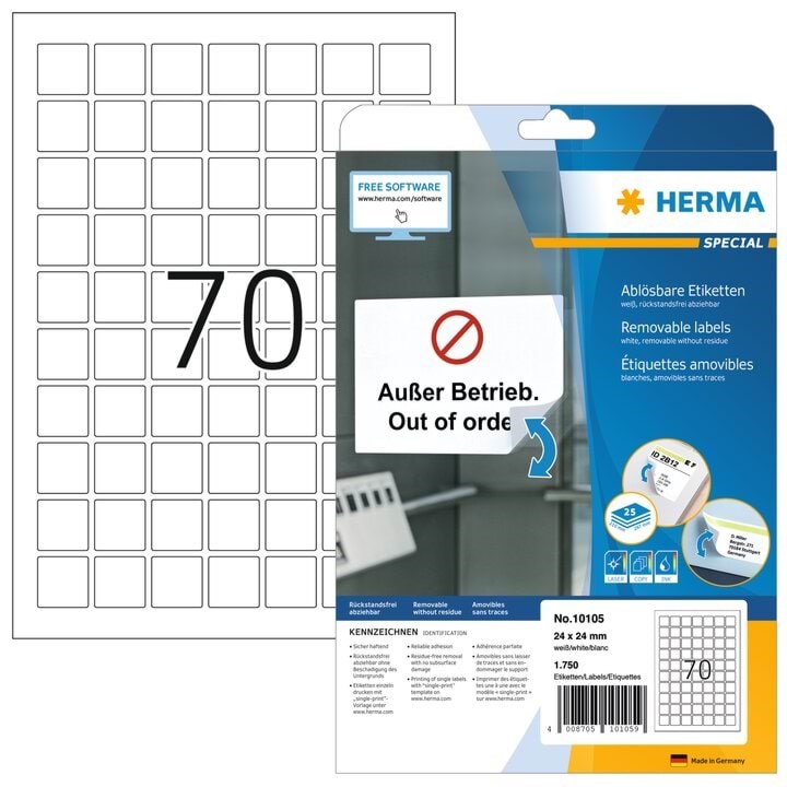 HERMA labels - matte - 1750 label(s) - 24 x 24 mm Fotopapir 10105