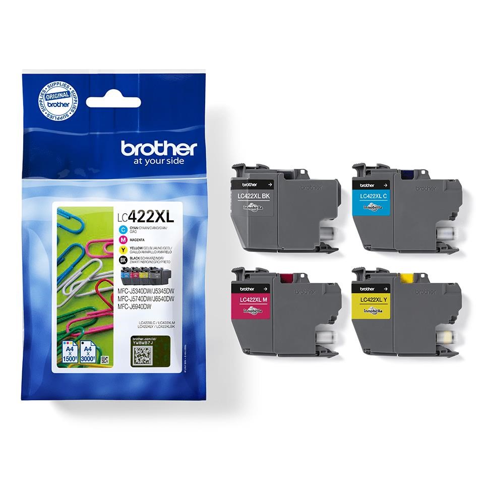 Brother LC 422XL Ink (Black Yellow Cyan Magenta) 4-Pack Printerpatron Og Toner LC422XLVAL