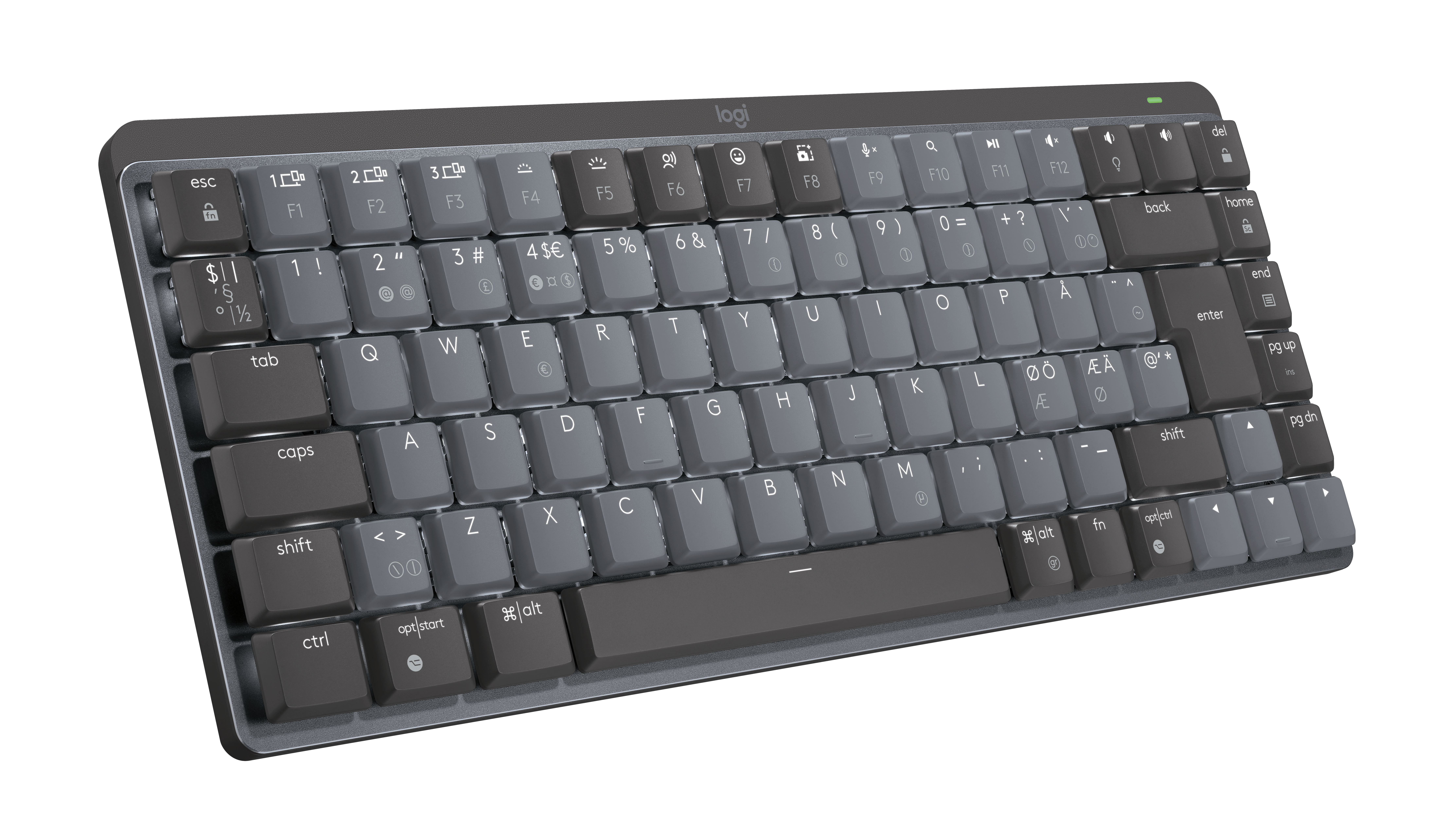 Logitech MX Mechanical Mini Minimalist Wireless Illuminated Performance Keyboard Graphite - Tactile - ND - Tastatur - Nordisk - Sort