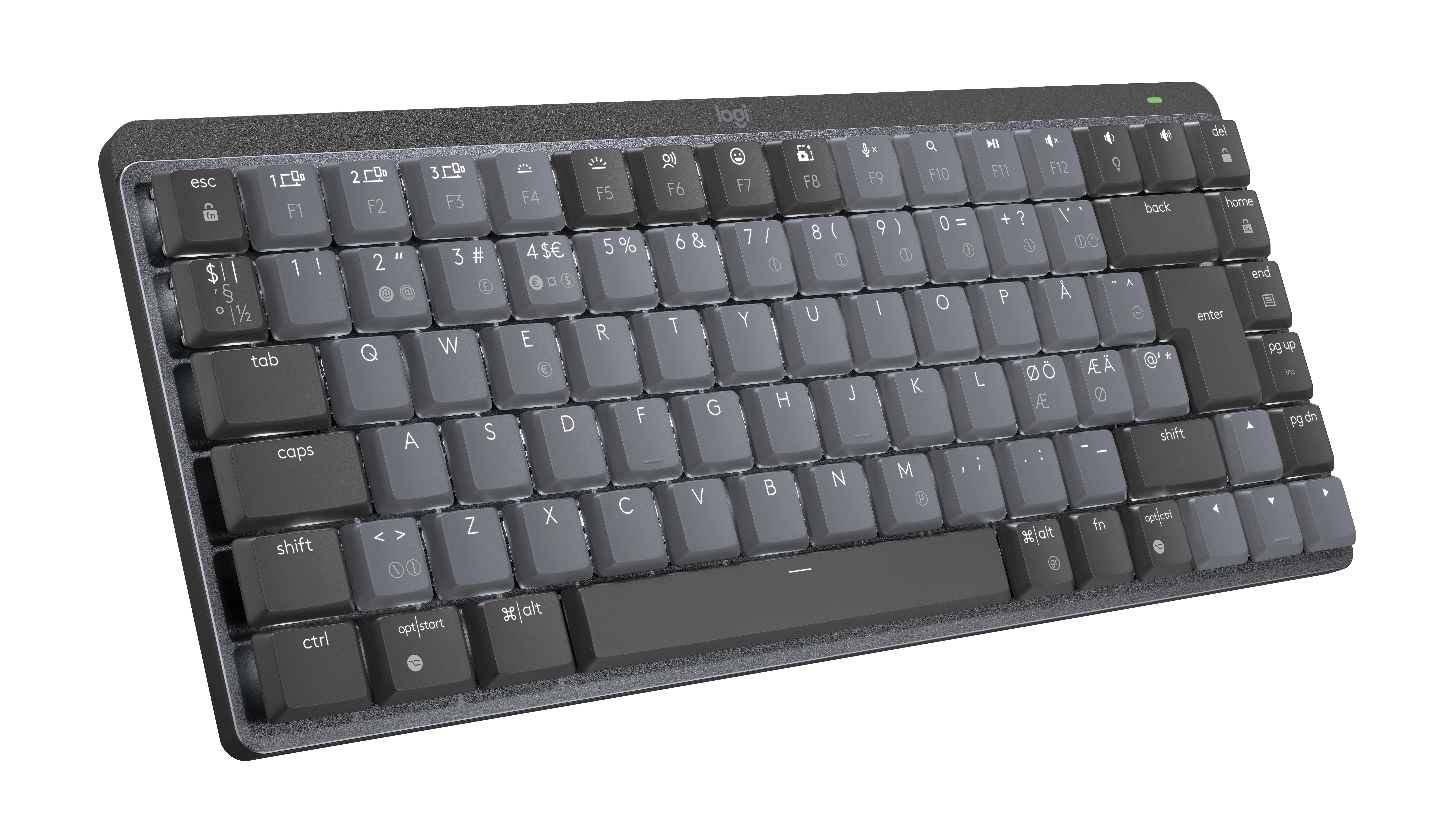 Logitech MX Mechanical Mini Minimalist Wireless Illuminated Performance Keyboard Graphite - Linear - ND - Tastatur - Nordisk - Sort Tastatur 920-