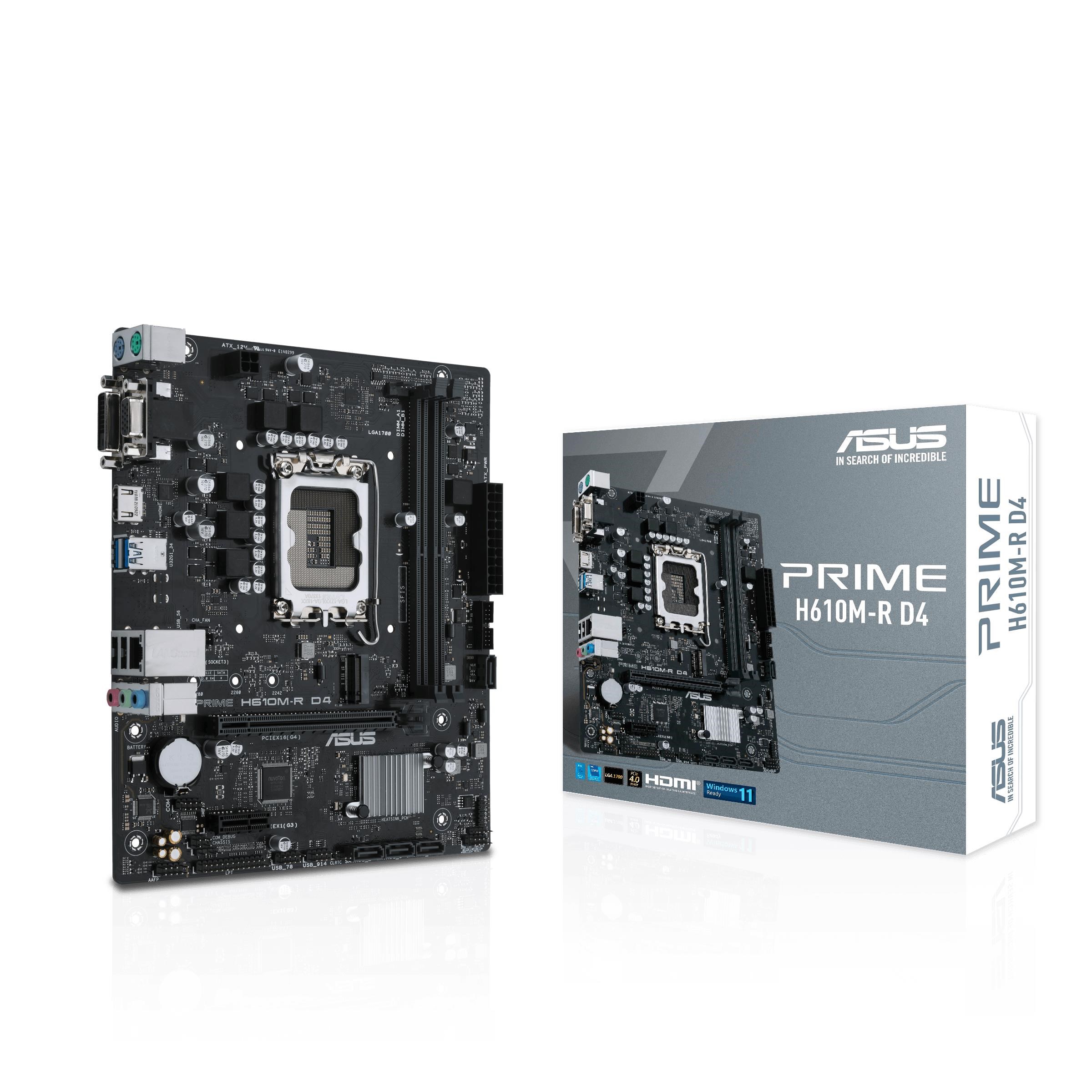 ASUS PRIME H610M-R D4 Bundkort - Intel H610 - Intel LGA1700 - DDR4 RAM - Micro-ATX