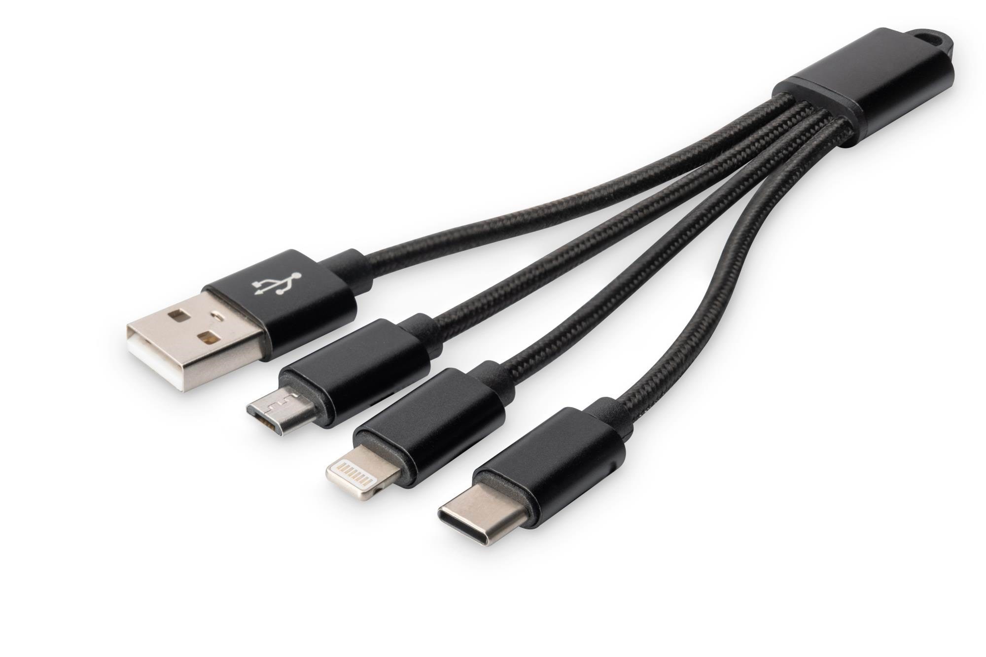 DIGITUS 3-in-1 Charger Cable Usb Kabel Sort DB-300160-002-S