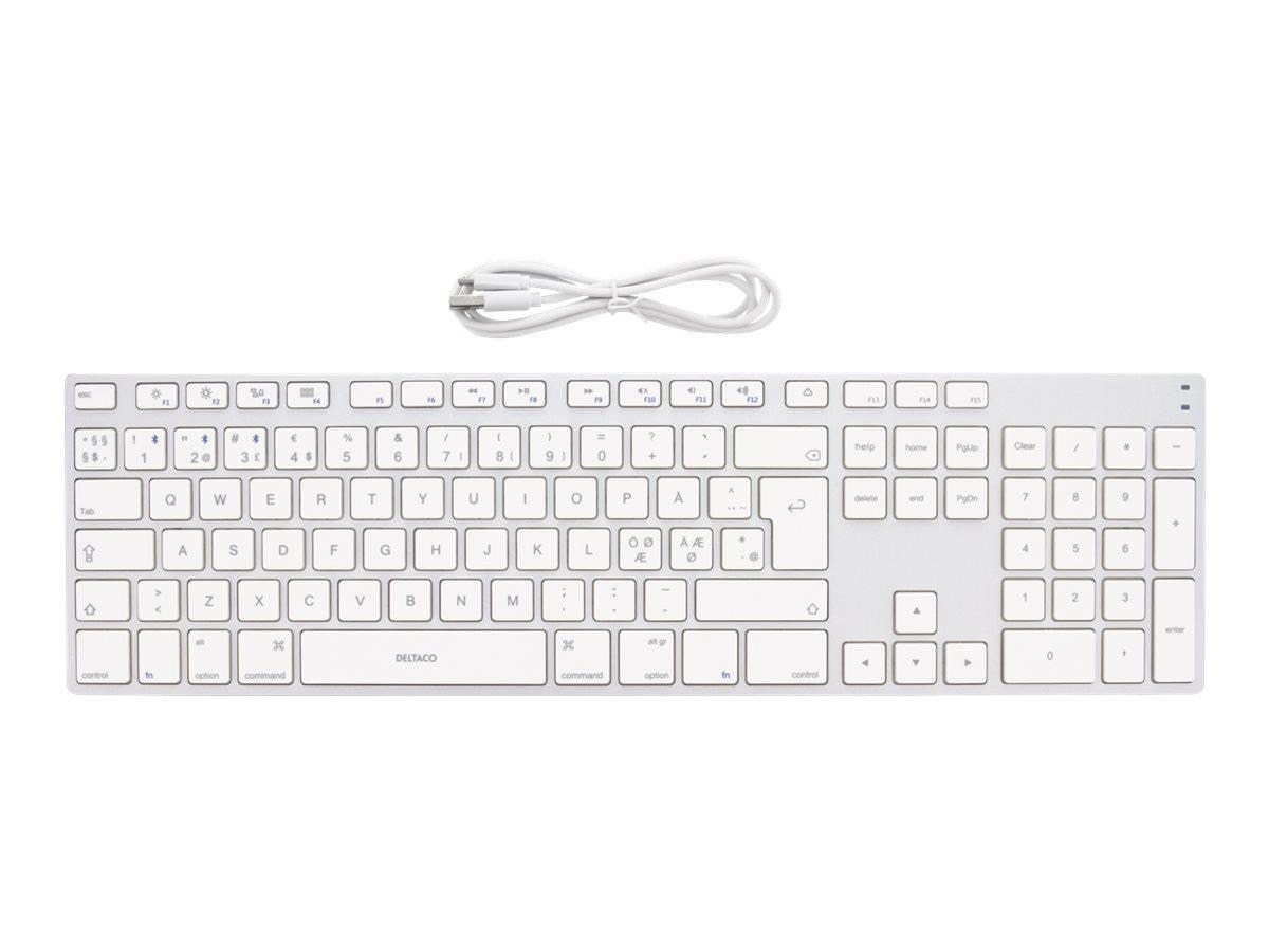 Deltaco Fullsize Bluetooth 3.0 Aluminum Keyboard Silver (Nordic) - Tastatur - Nordisk - Sølv Tastatur TB-402