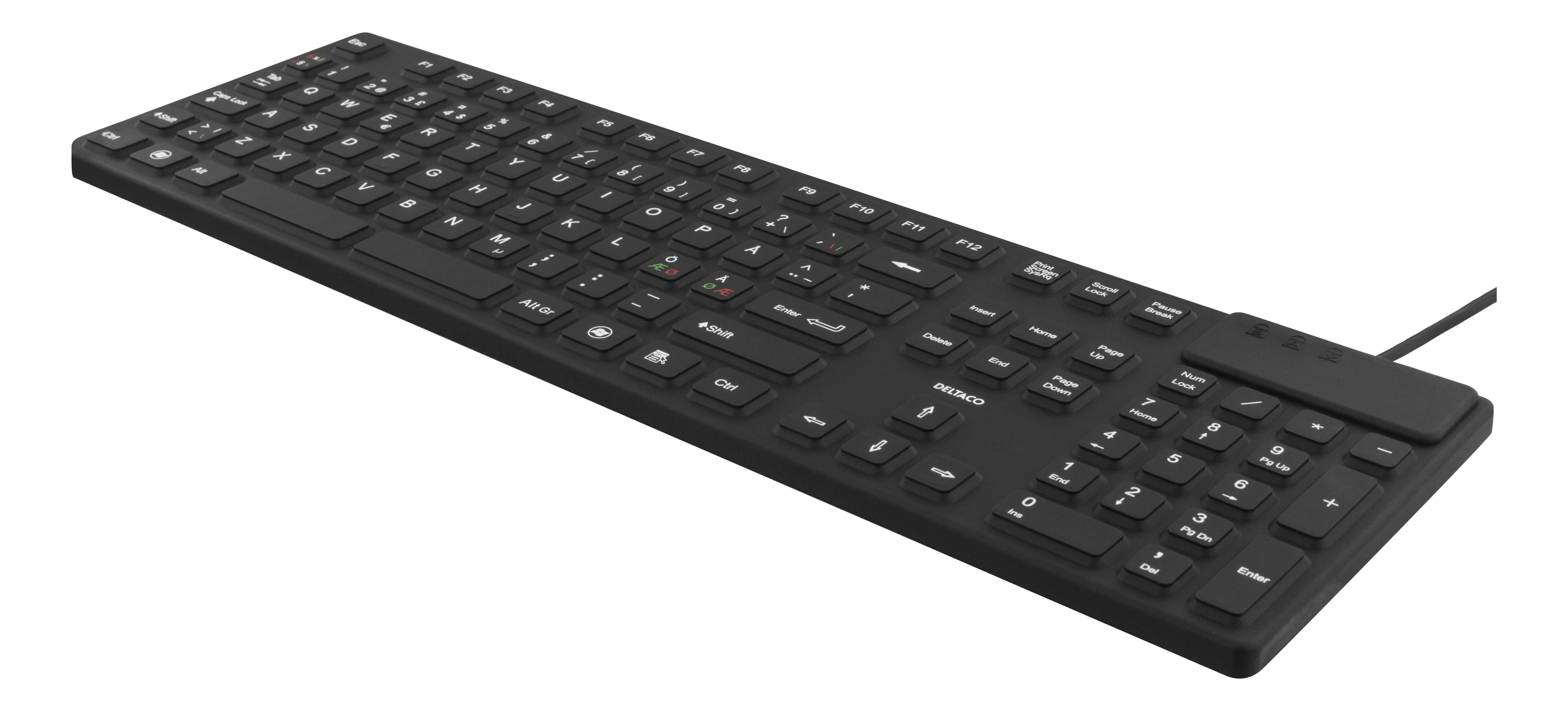 Deltaco Rubberized Keyboard Silicone Full Size (Nordic) - Tastatur - Nordisk - Sort