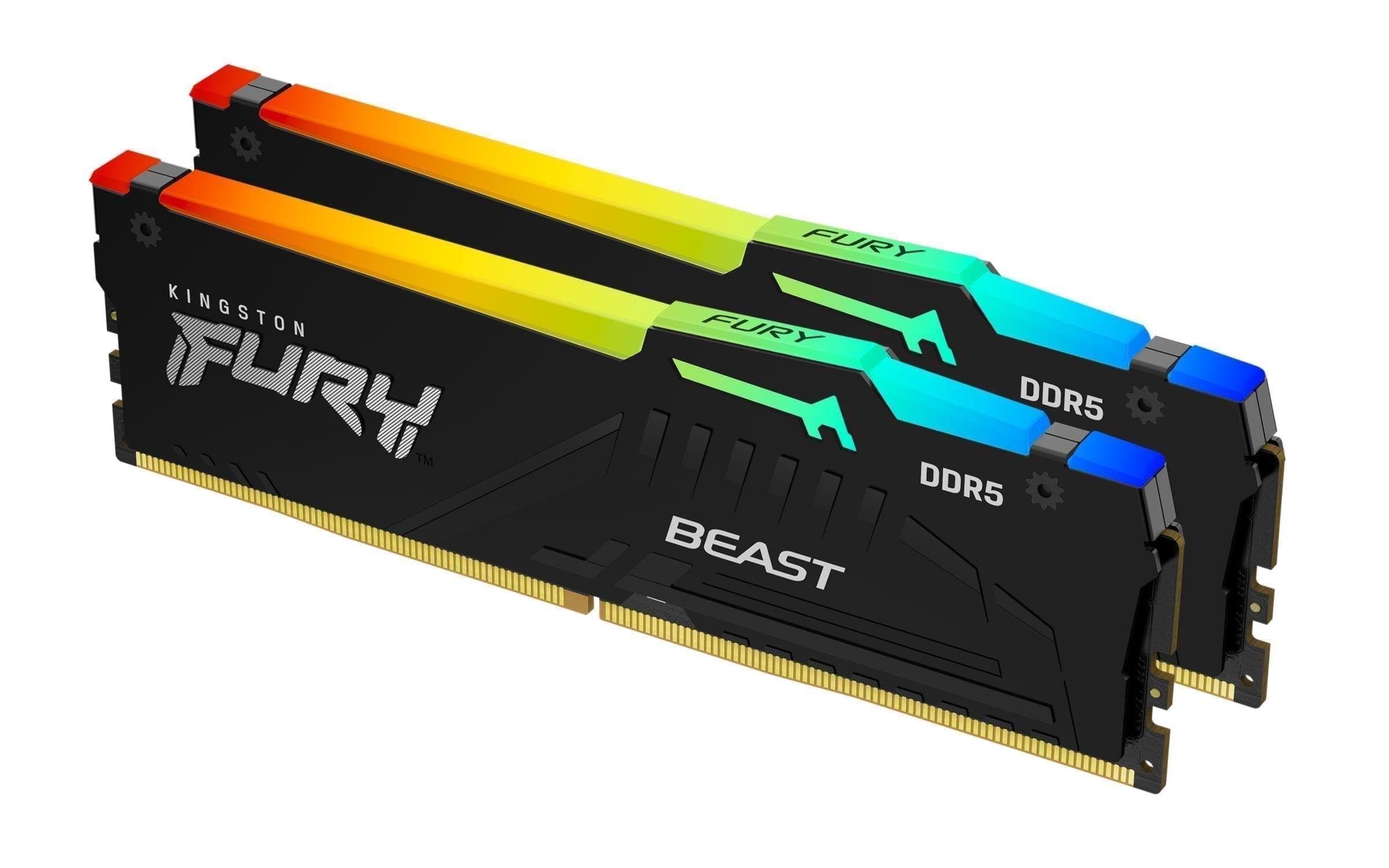 Kingston FURY Beast RGB DDR5-5600 - 16GB - CL40 - Dual Channel (2 pcs) - Intel XMP - Sort med RGB
