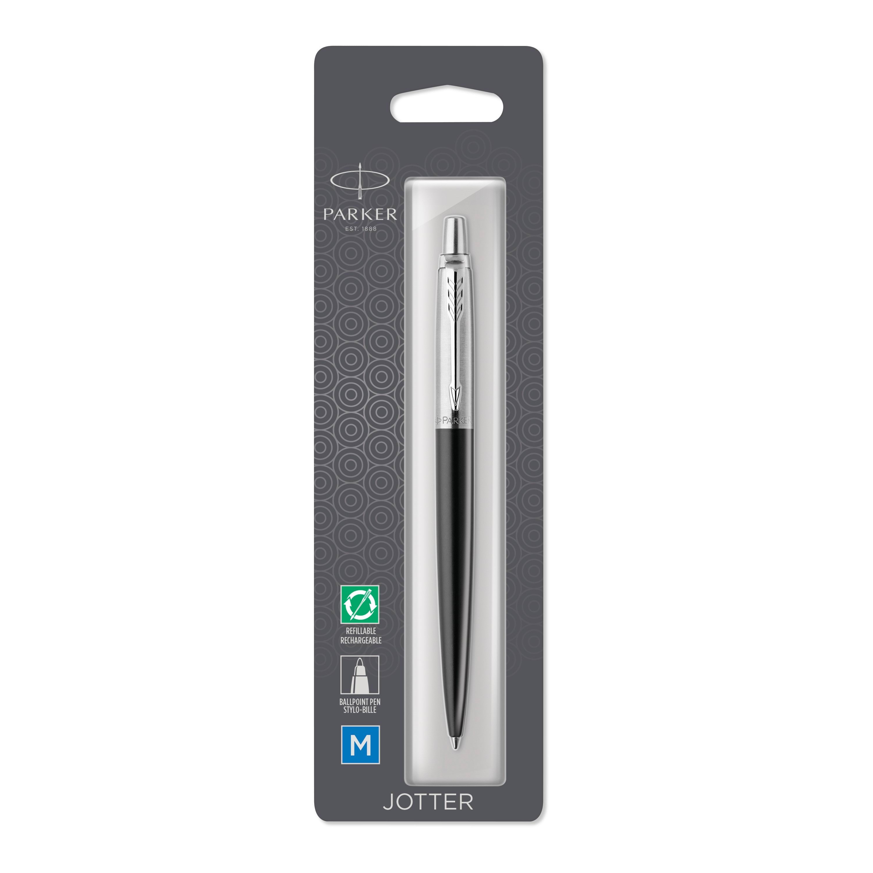 Parker Jotter kuglepen | Bond Street sort med detaljer i krom | medium spids blå blæk Tegneværktøj 1953207