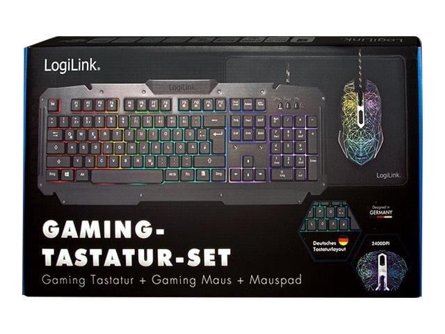 LogiLink Gaming-Set keyboard mouse and mouspad - Gaming Tastatur - Tysk - Sort