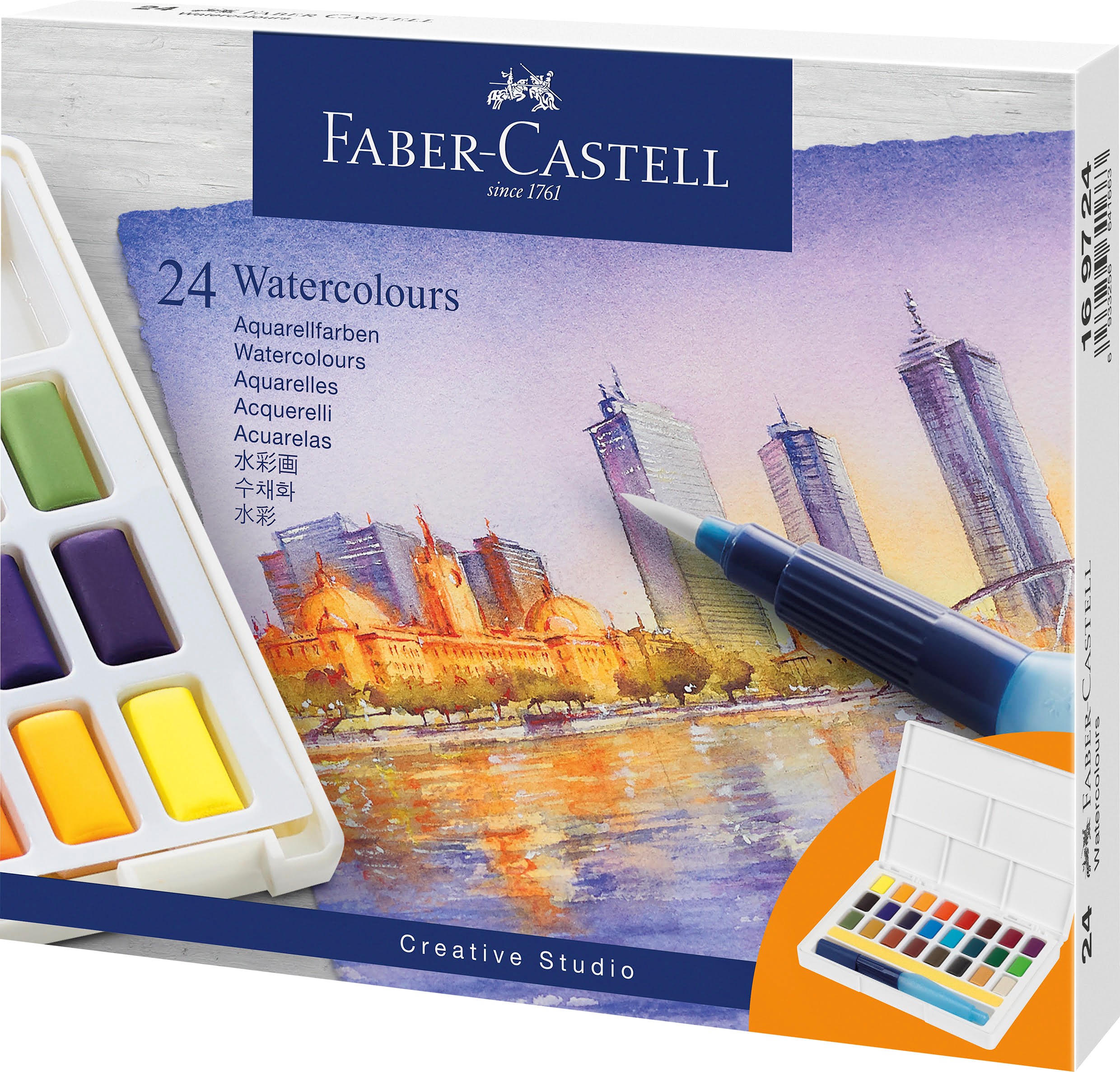 Faber-Castell Watercolour 24 ass i palette+water brush Tegneværktøj 169724