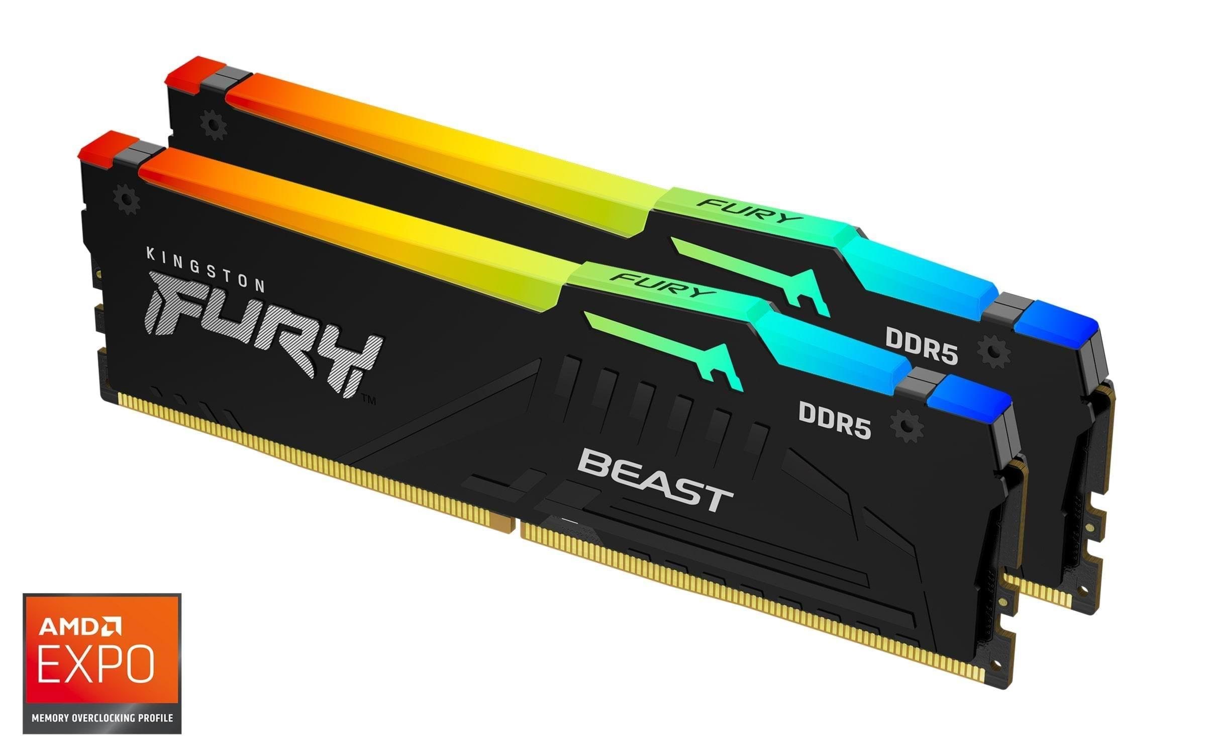 Kingston FURY Beast RGB DDR5-5600 - 32GB - CL36 - Dual Channel (2 pcs) - AMD EXPO & Intel XMP - Sort med RGB Ram KF556C36BBEAK2-32