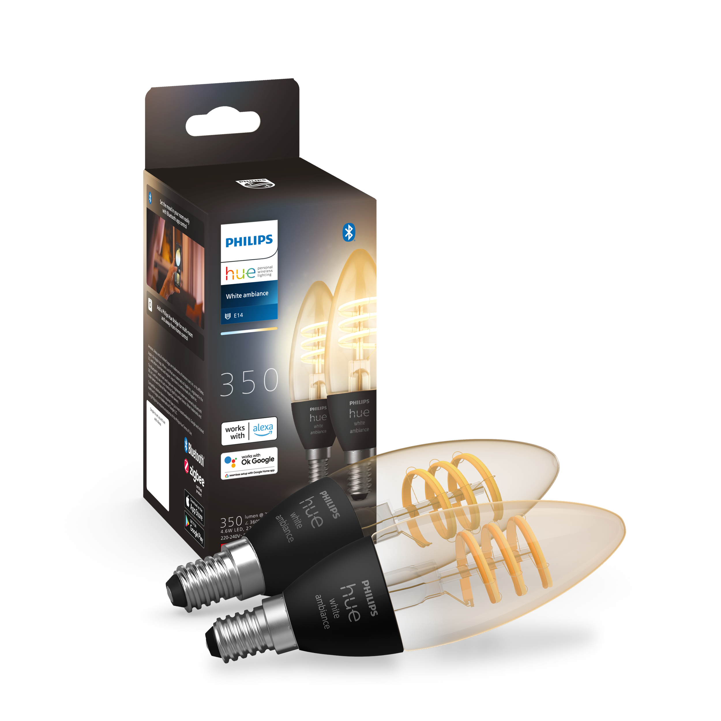 Philips Hue White Ambiance E14 Filament Candle 2-Pack Smart Home 929003145202