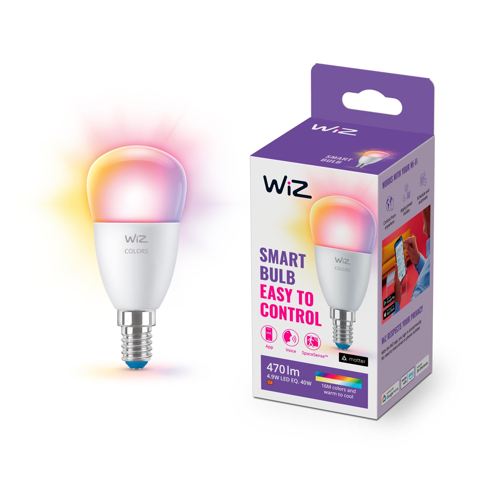 WiZ Full Color P45 E27 Smart Kronepære - RGB/16 millioner farver + dæmpbart hvidt LED-lys Smart Home 929003499801