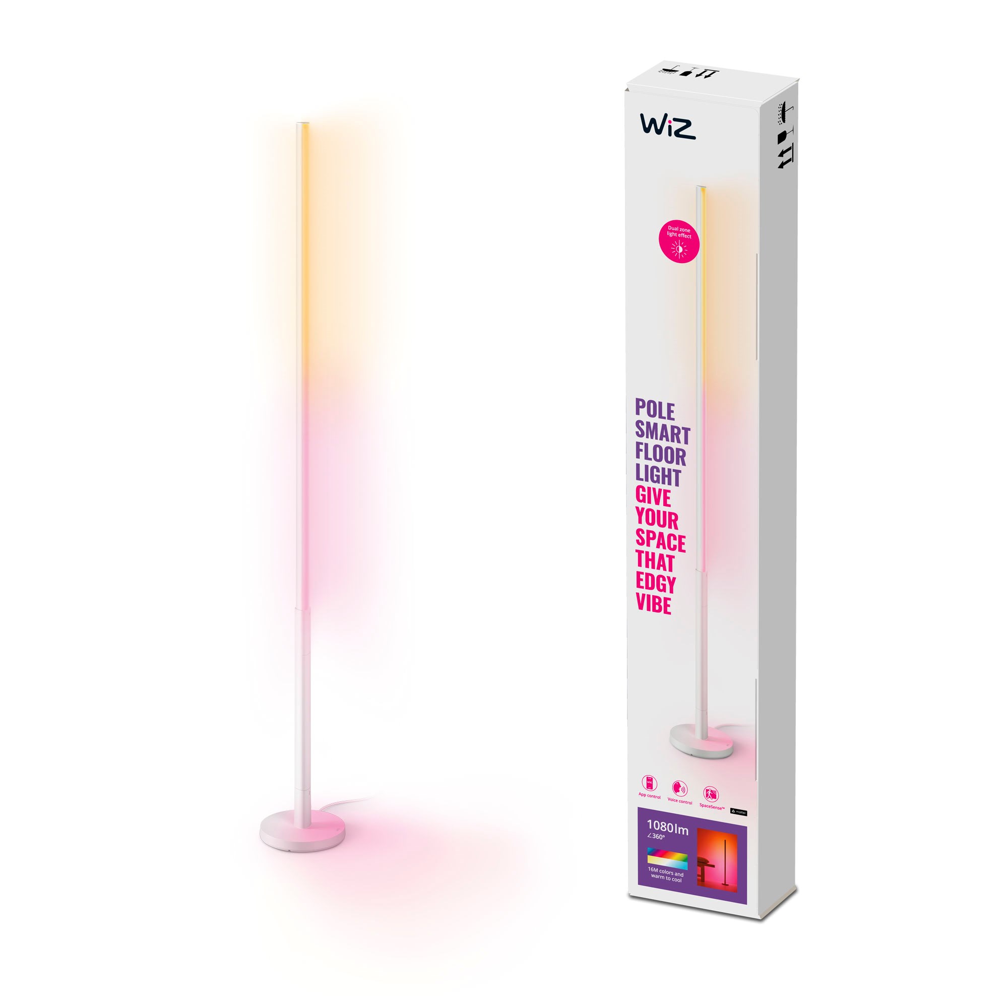 WiZ Pole Smart Gulvlampe, Justerbar hvidt & farvet lys, App & Stemmestyring