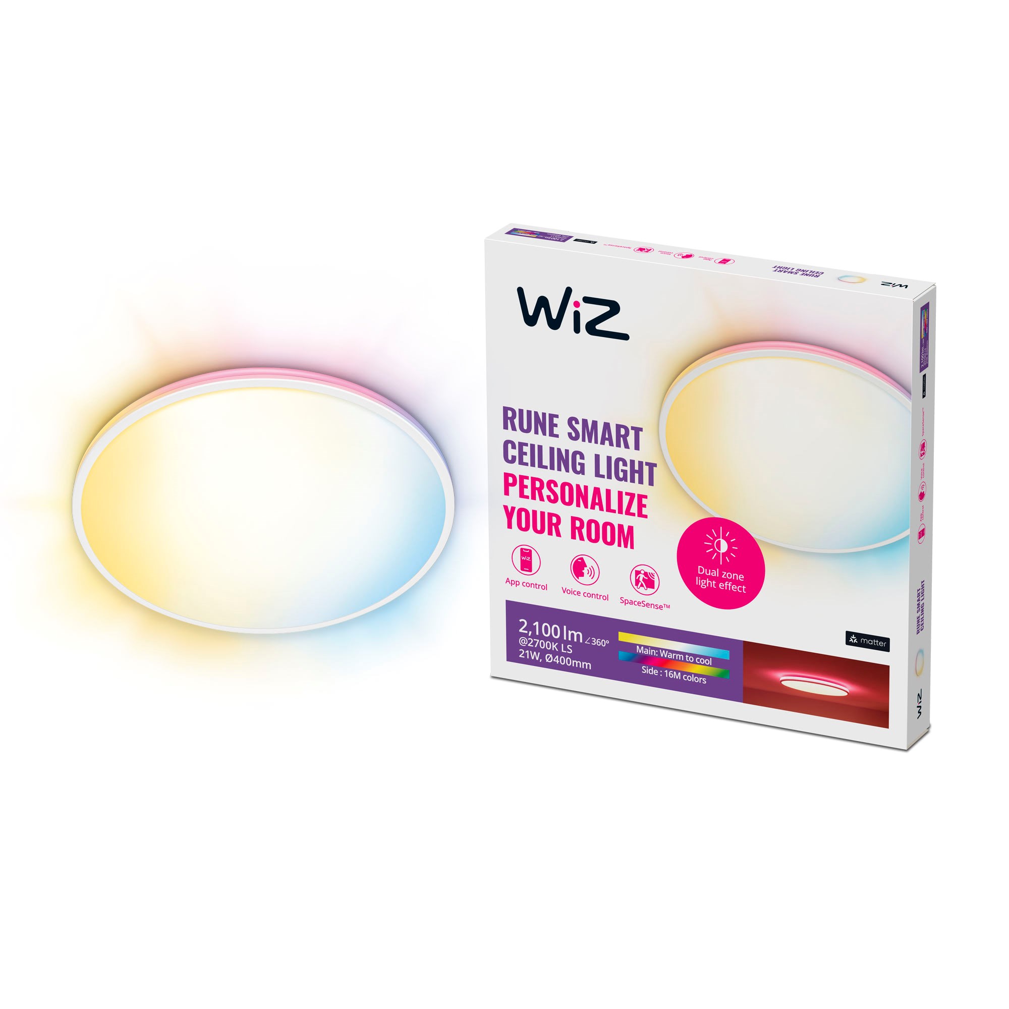 WiZ Rune Smart Loftslampe, 21W, Justerbar hvidt & farvet lys Smart Home 929003209122