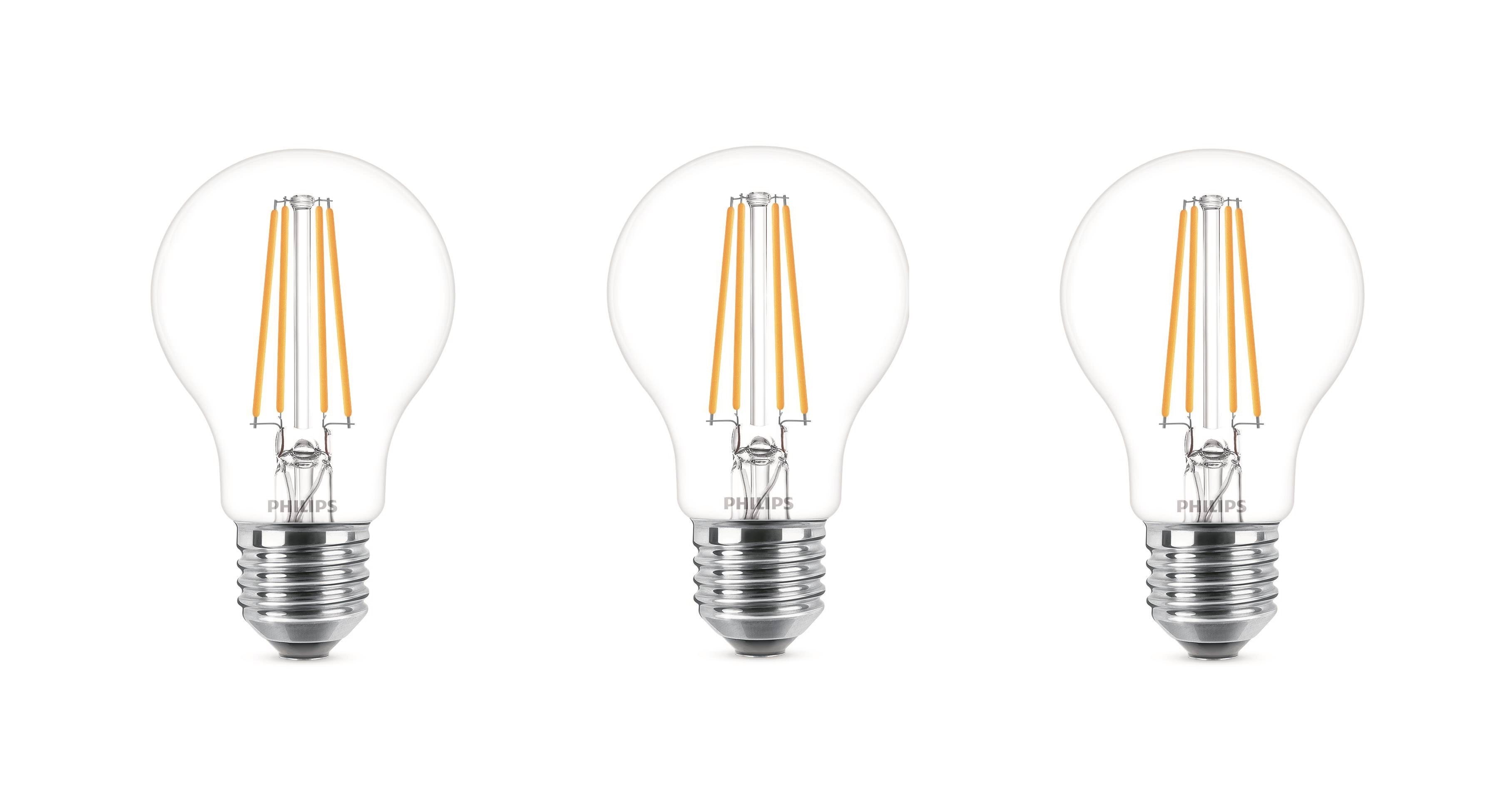Philips LED pære Classic 7W/827 (60W) Klar 3-pak E27 Lyskilde 929001815093
