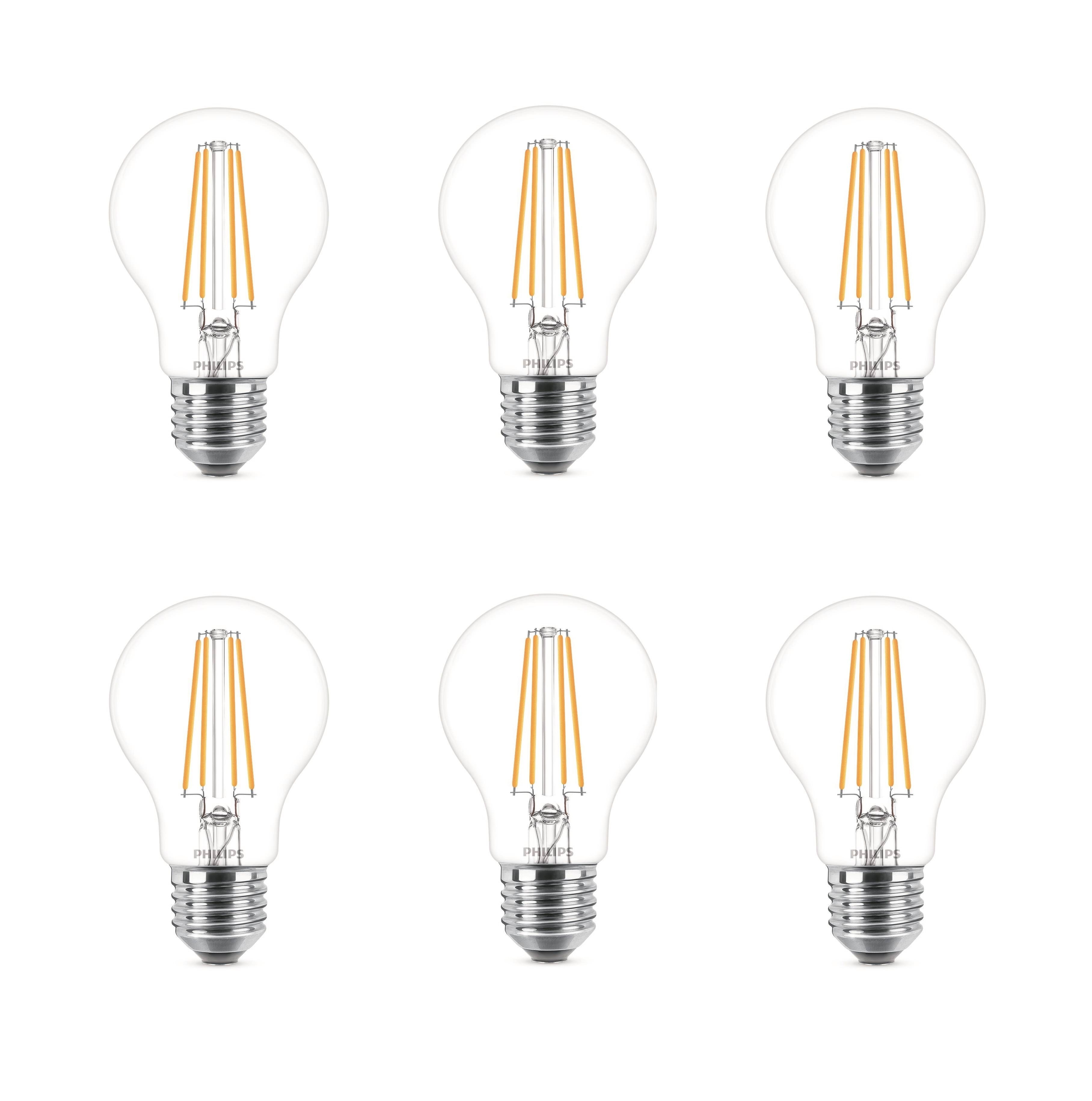 Philips LED pære Classic 7W/827 (60W) Clear 6-pak E27 Lyskilde 929001815096