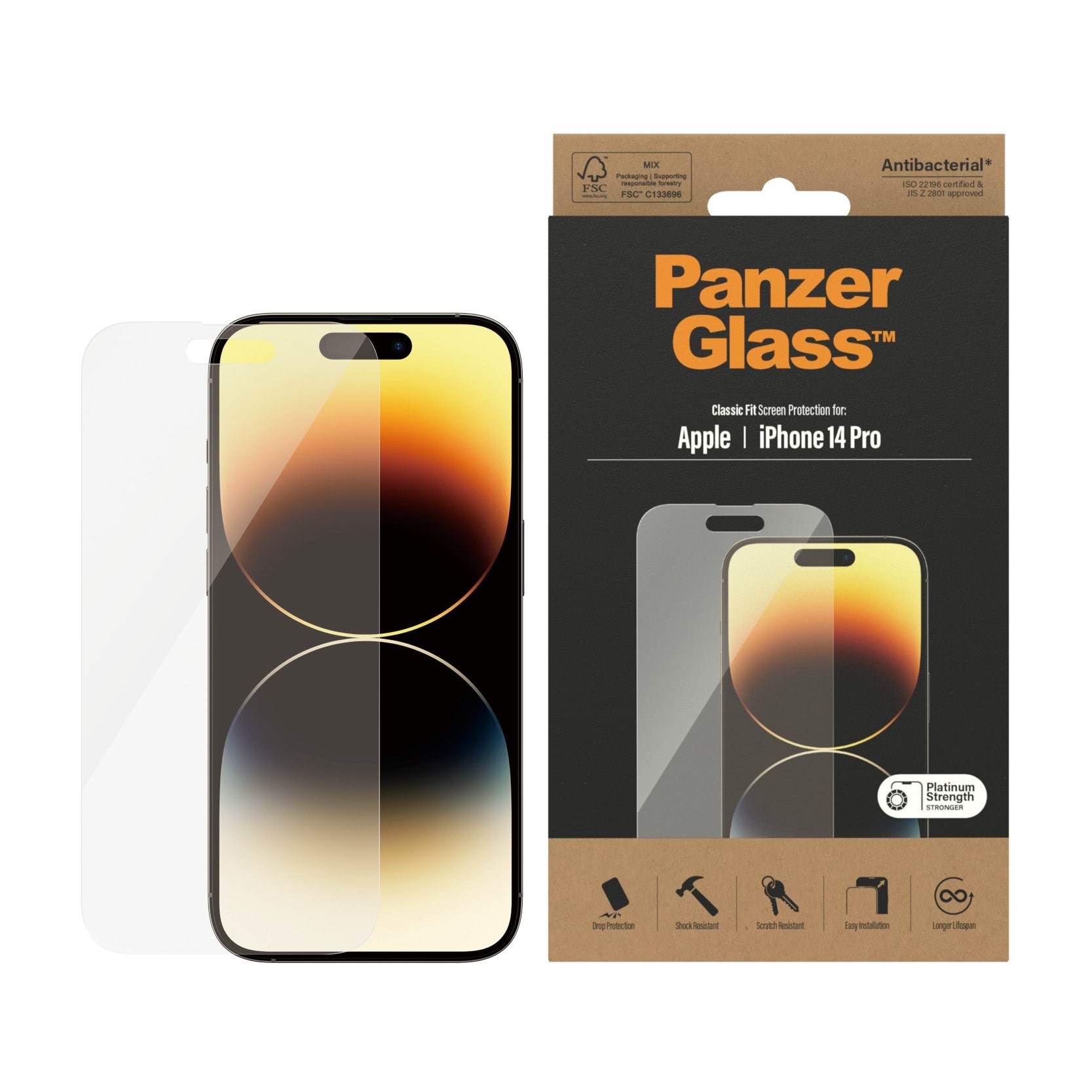 PanzerGlass Screen Protector Apple iPhone 14 Pro | Classic Fit Beskyttelsesglas PANZER2768